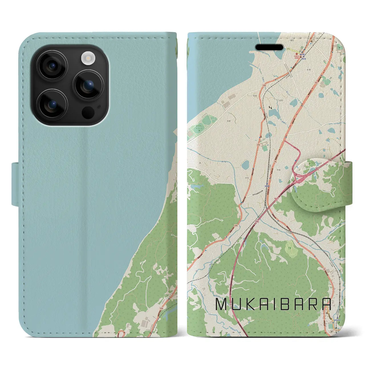 【向井原(愛媛県)】地図柄iPhoneケース(手帳タイプ)ナチュラル・iPhone 16 用