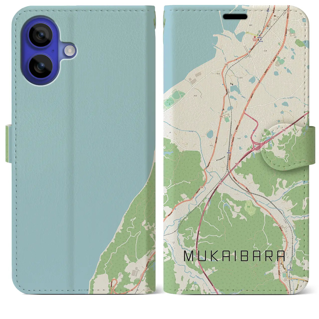 【向井原(愛媛県)】地図柄iPhoneケース(手帳タイプ)ナチュラル・iPhone 16 Pro Max 用