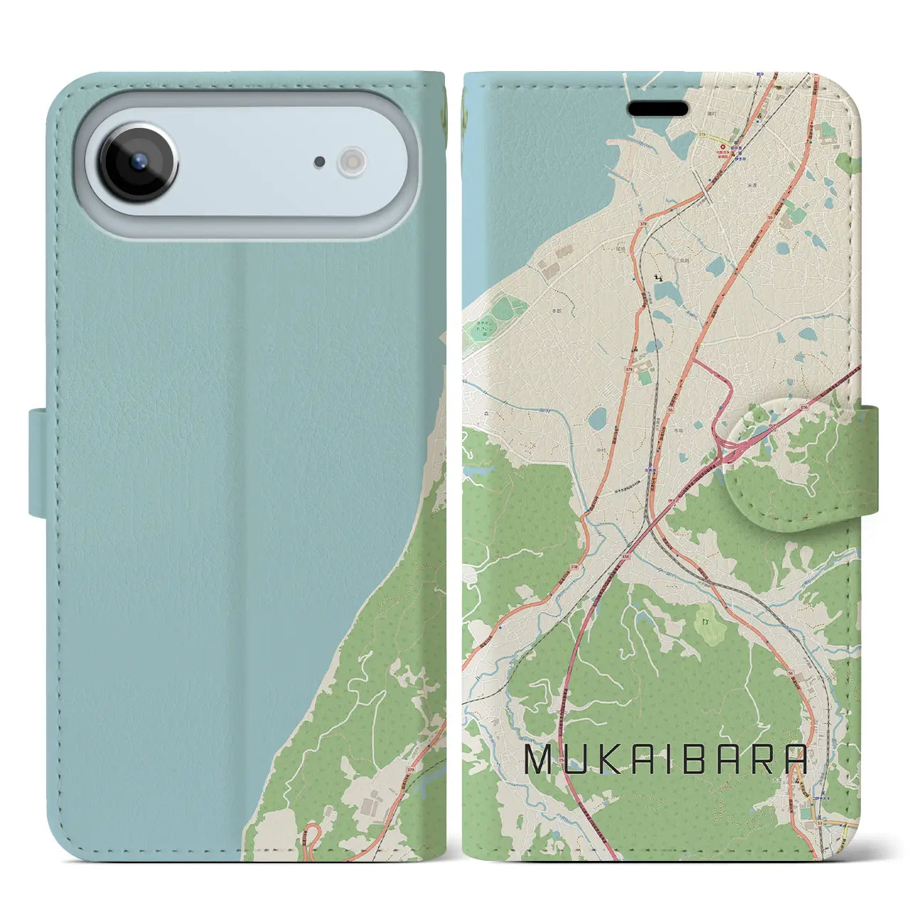 【向井原(愛媛県)】地図柄iPhoneケース(手帳タイプ)モノトーン・iPhone 17 Pro Max 用