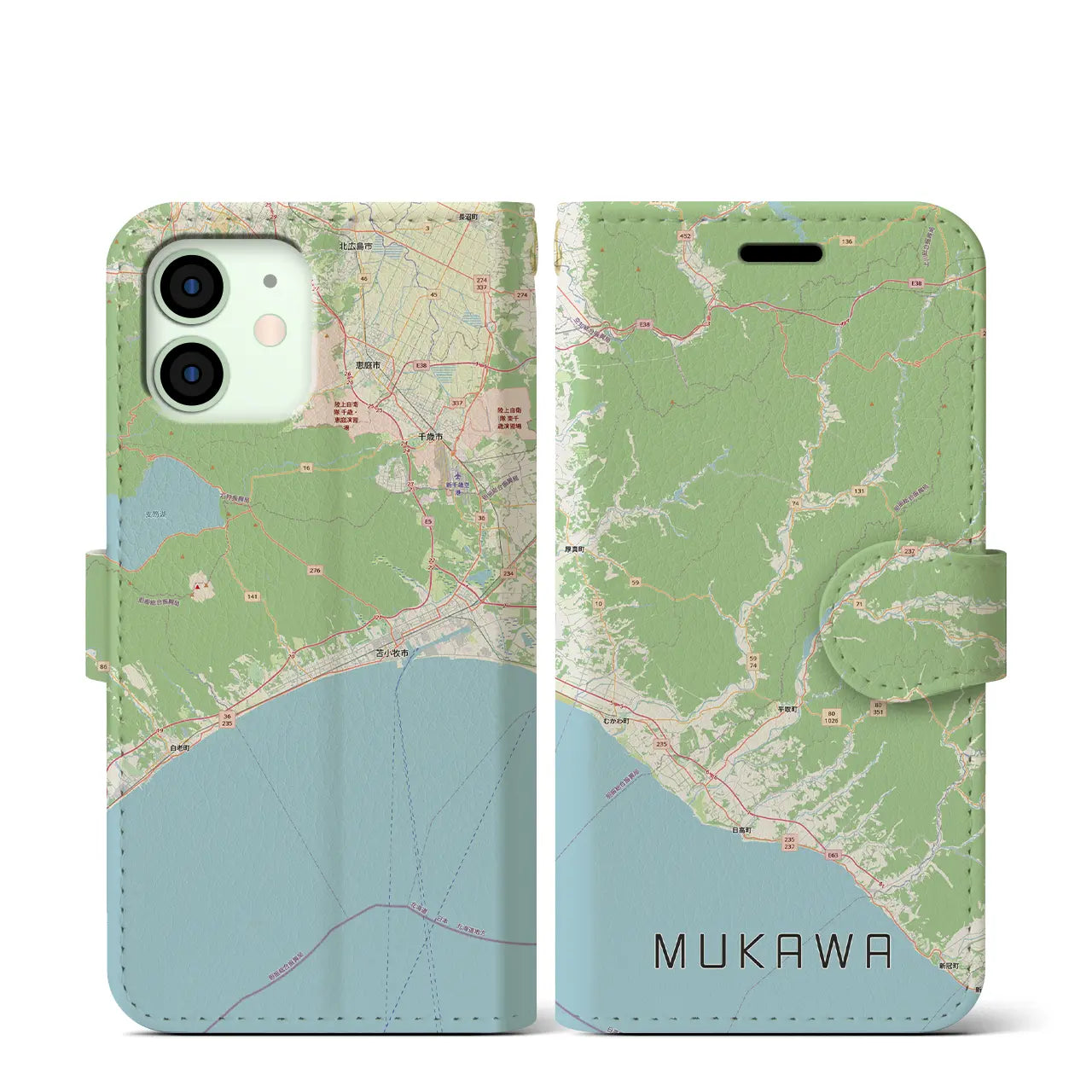 【むかわ(北海道)】地図柄iPhoneケース(手帳タイプ)