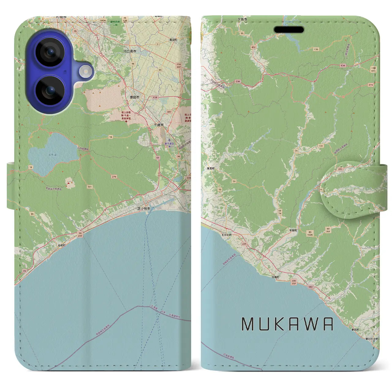【むかわ(北海道)】地図柄iPhoneケース(手帳タイプ)