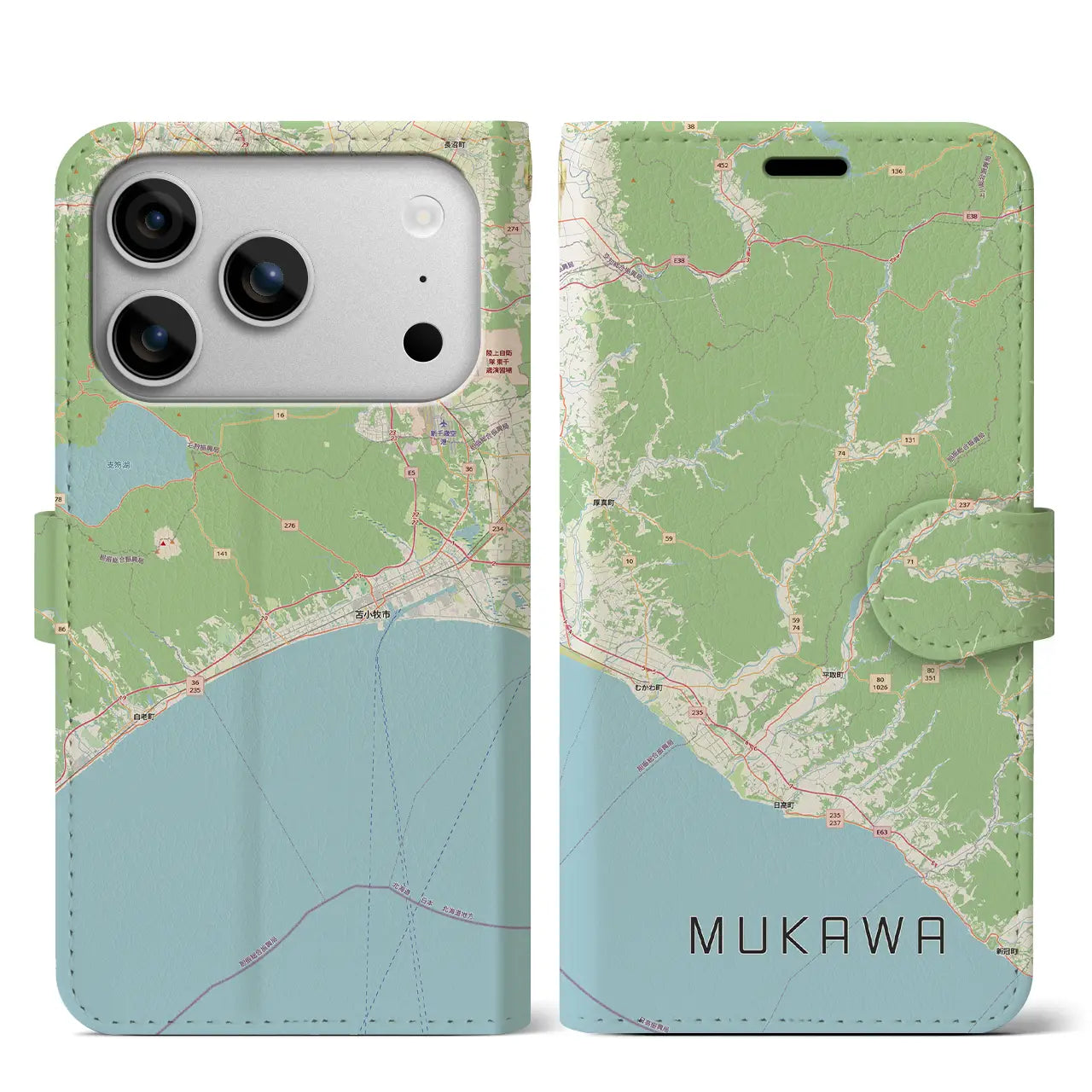 【むかわ(北海道)】地図柄iPhoneケース(手帳タイプ)