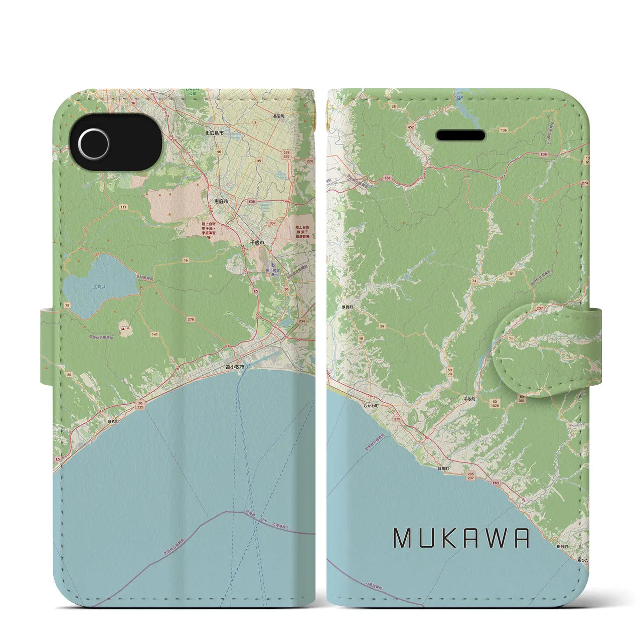 【むかわ(北海道)】地図柄iPhoneケース(手帳タイプ)