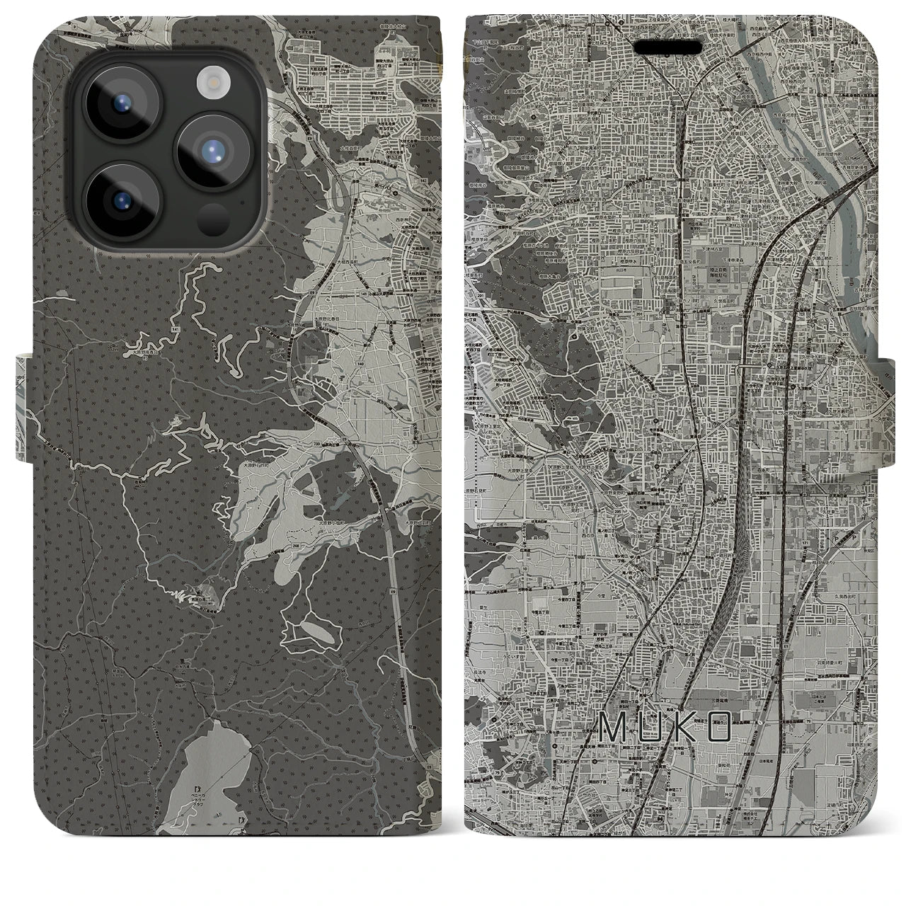 【向日(京都府)】地図柄iPhoneケース(手帳タイプ)