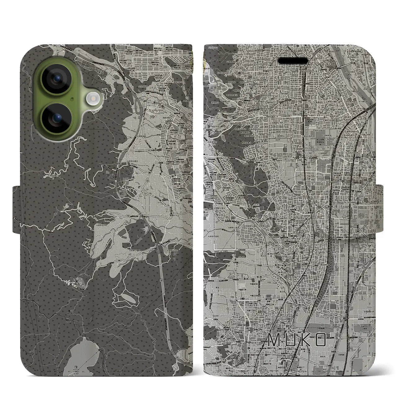 【向日(京都府)】地図柄iPhoneケース(手帳タイプ)