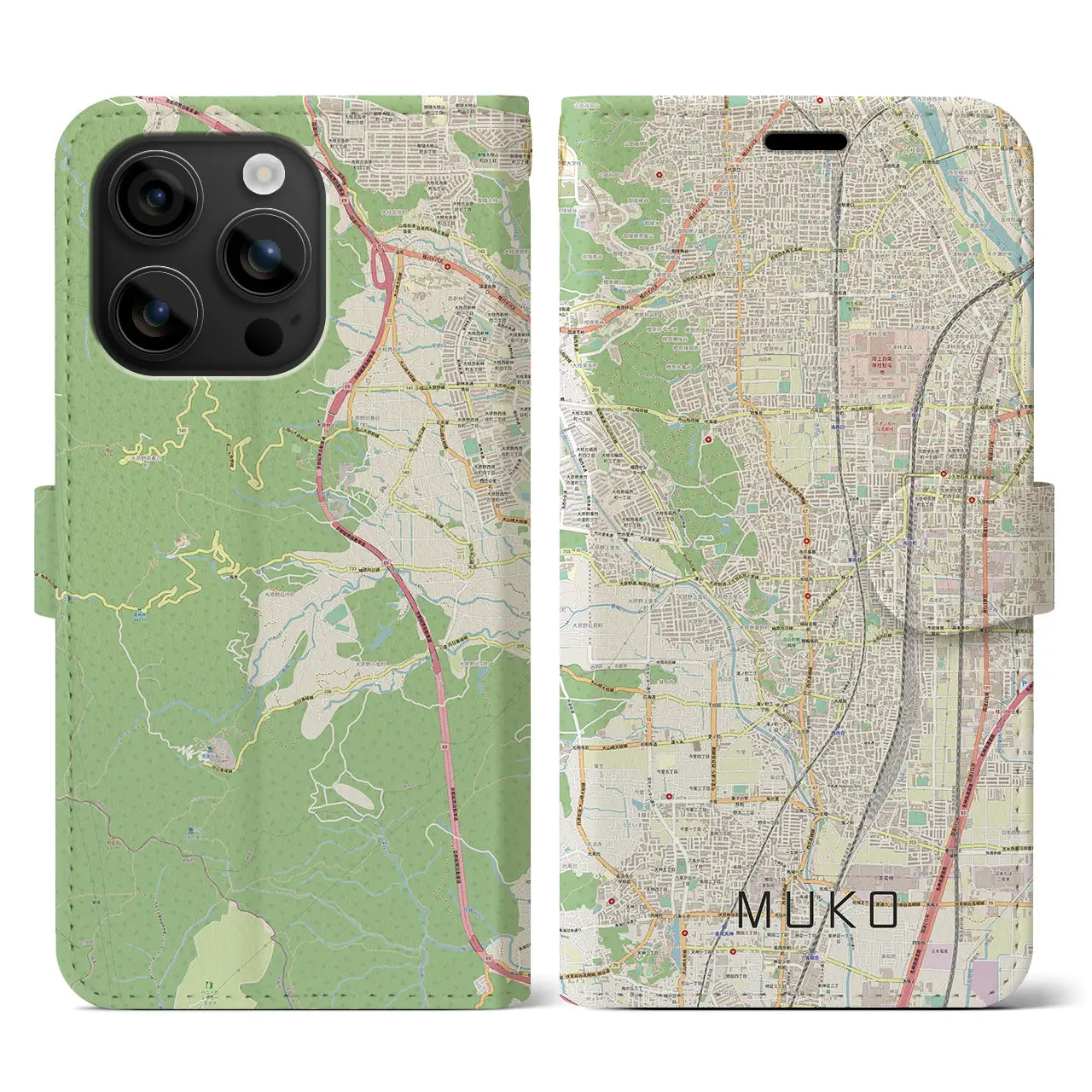 【向日(京都府)】地図柄iPhoneケース(手帳タイプ)ナチュラル・iPhone 16 用
