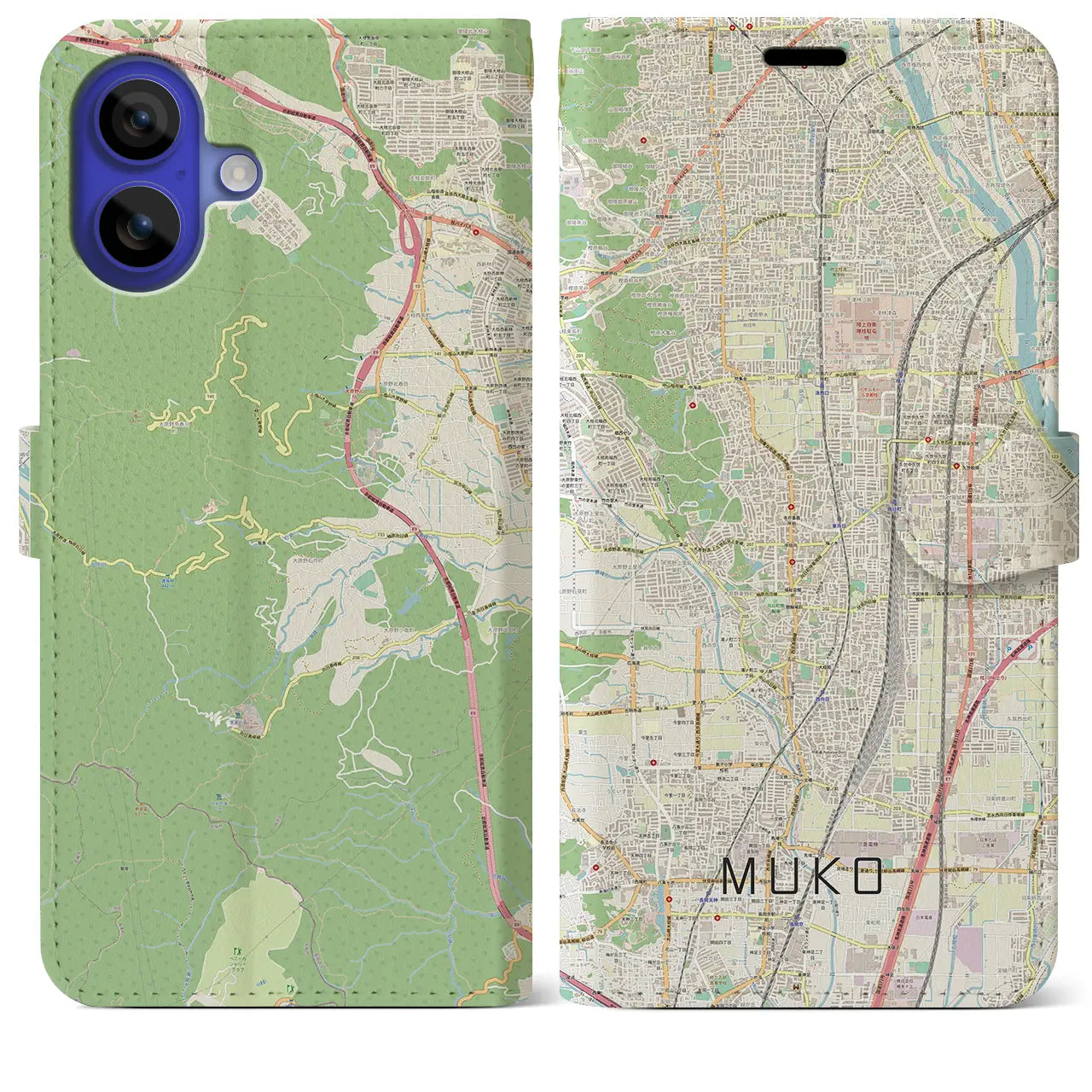 【向日(京都府)】地図柄iPhoneケース(手帳タイプ)ナチュラル・iPhone 16 Pro Max 用