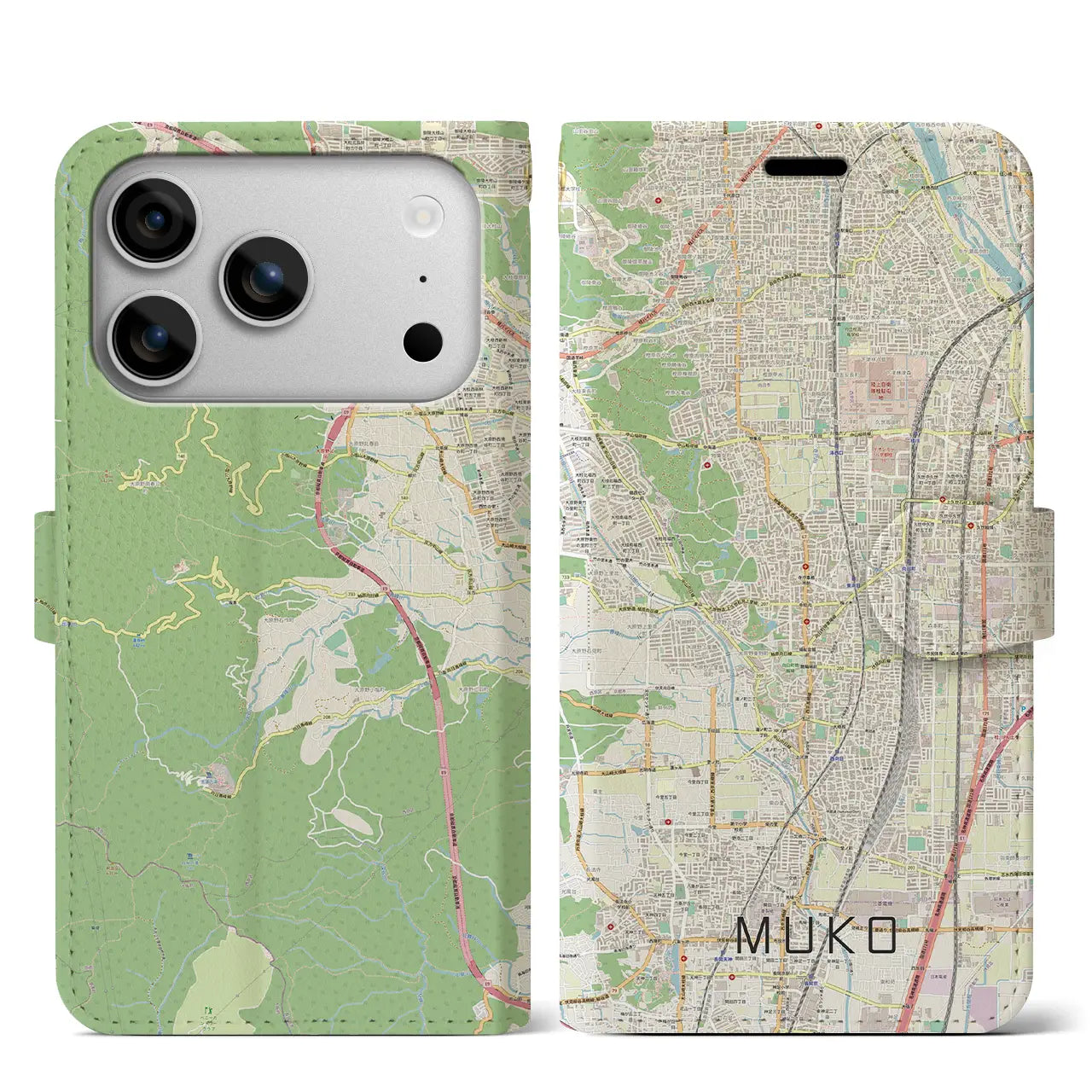 【向日(京都府)】地図柄iPhoneケース(手帳タイプ)