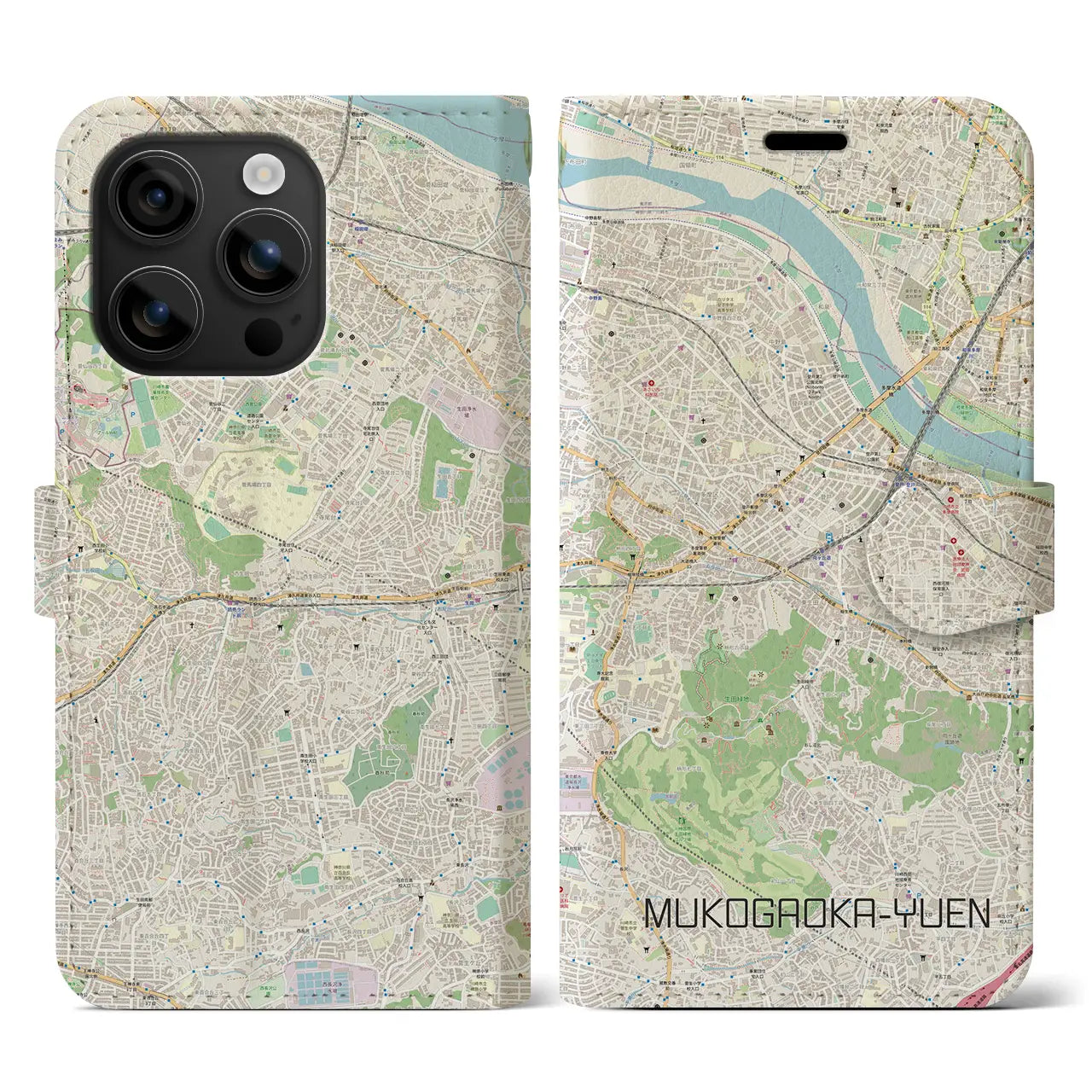 【向ヶ丘遊園(神奈川県)】地図柄iPhoneケース(手帳タイプ)ナチュラル・iPhone 16 用