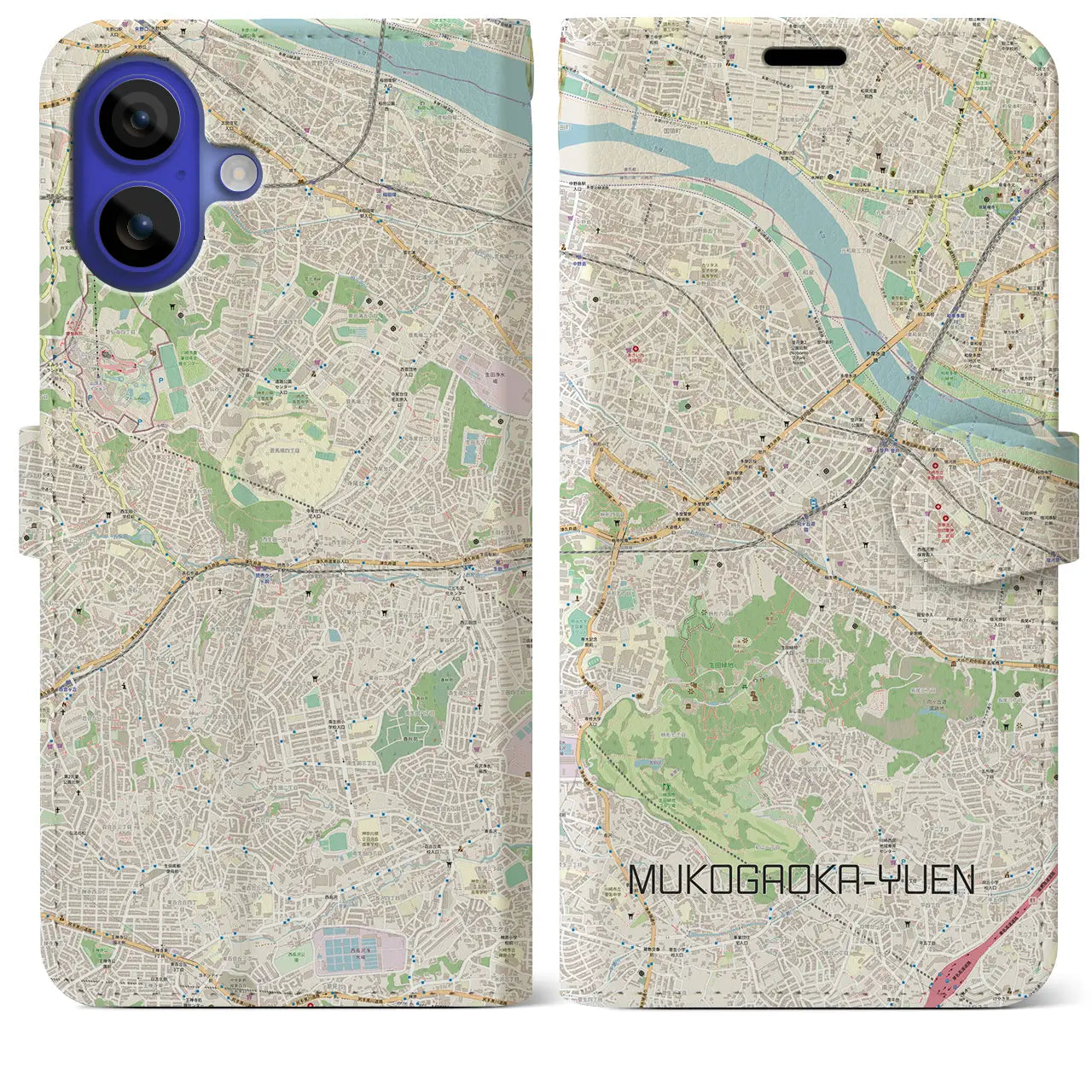 【向ヶ丘遊園(神奈川県)】地図柄iPhoneケース(手帳タイプ)ナチュラル・iPhone 16 Pro Max 用