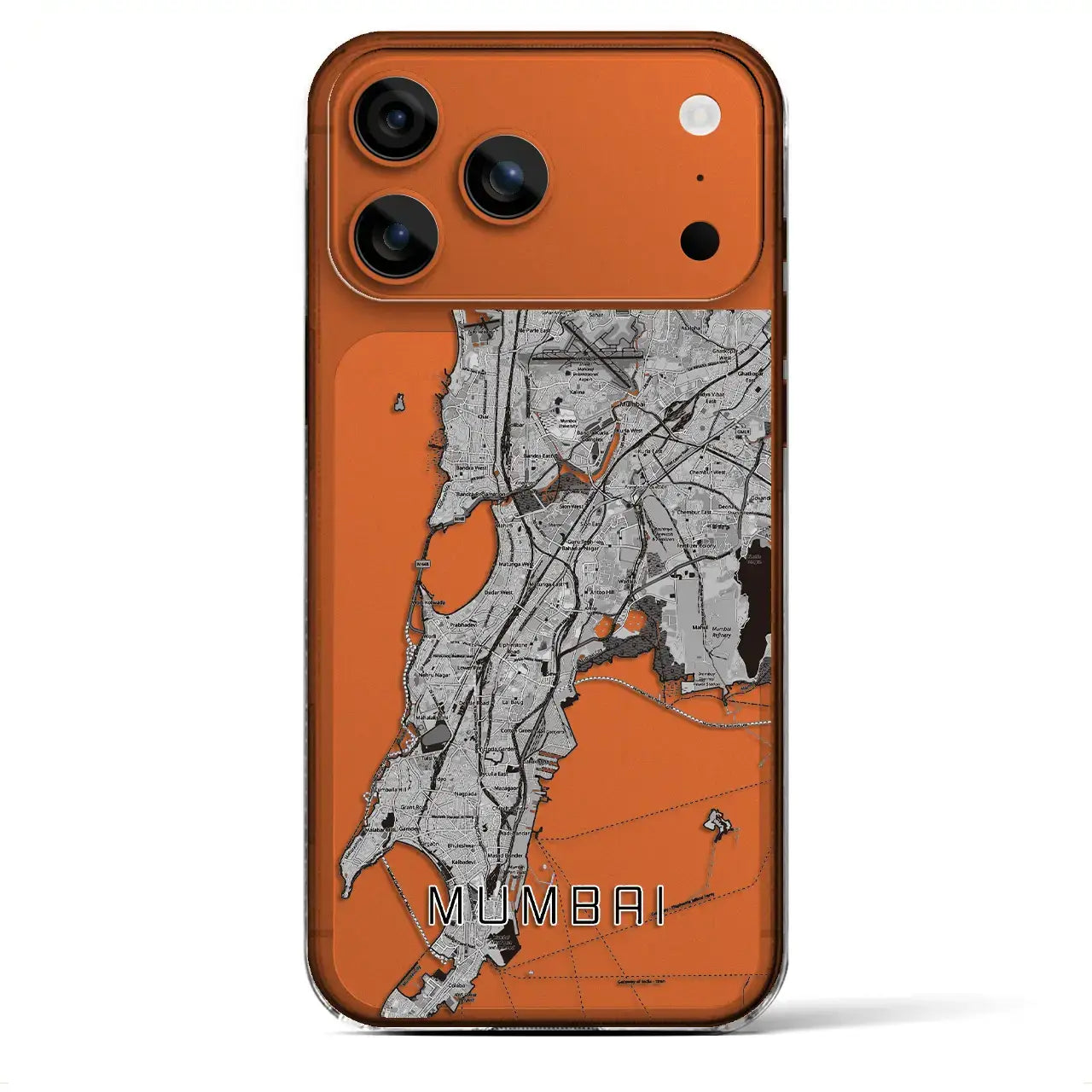 【ムンバイ(インド)】地図柄iPhoneケース(クリアタイプ)モノトーン・iPhone 17 Pro Max 用