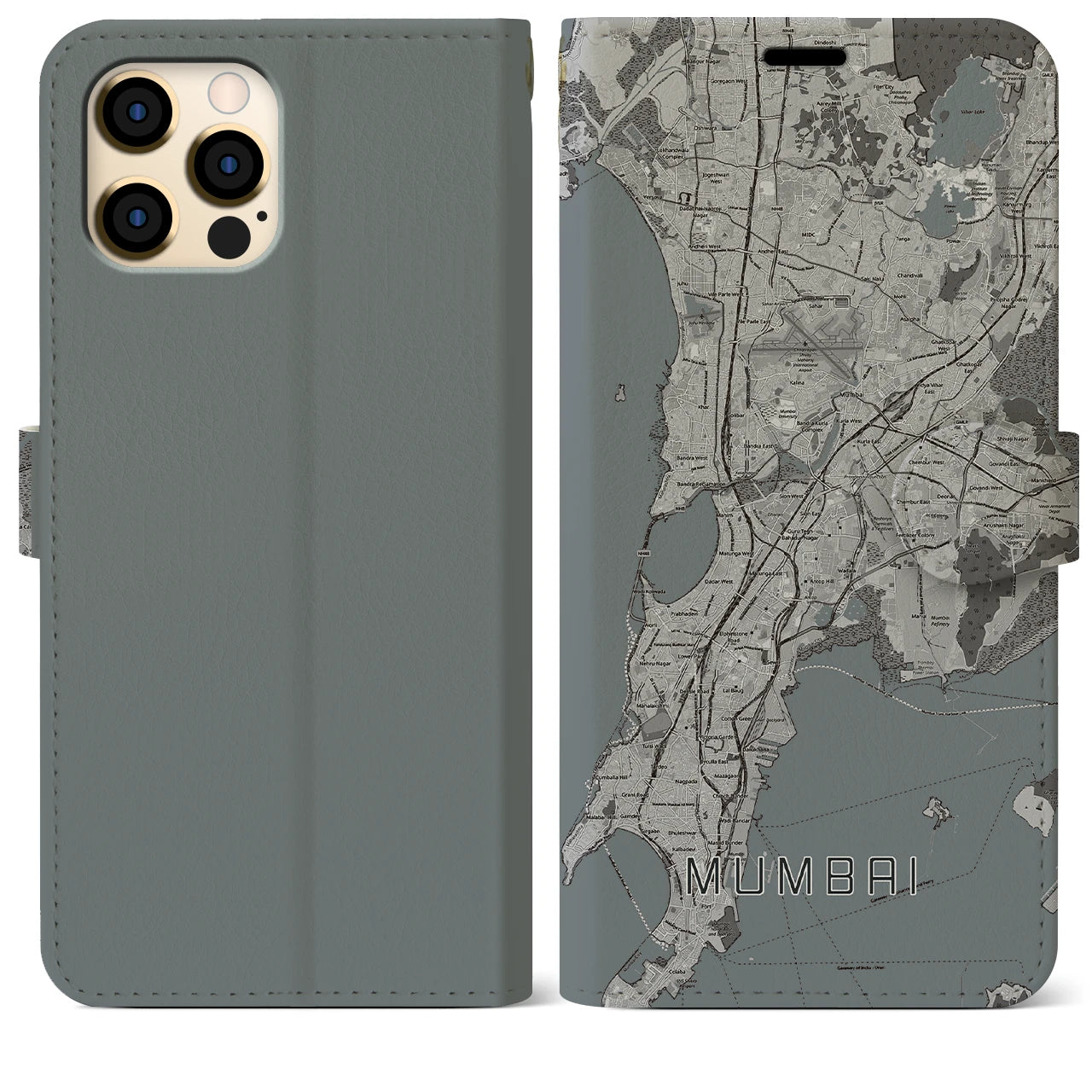 【ムンバイ(インド)】地図柄iPhoneケース(手帳タイプ)
