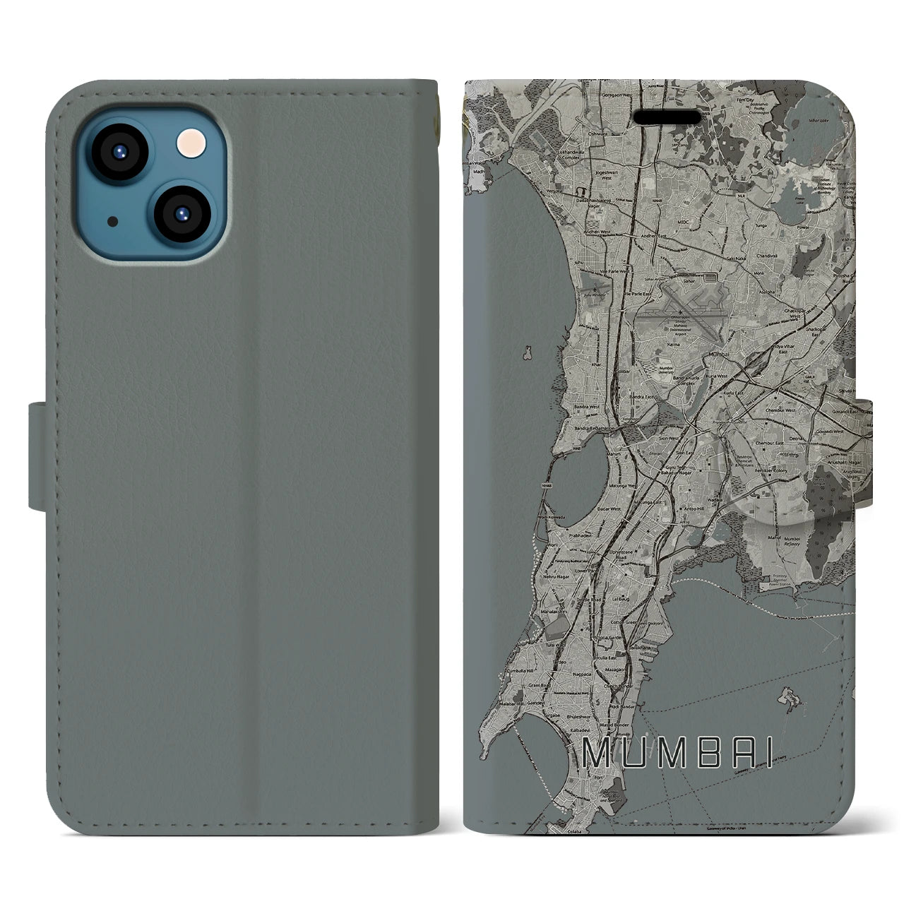 【ムンバイ(インド)】地図柄iPhoneケース(手帳タイプ)