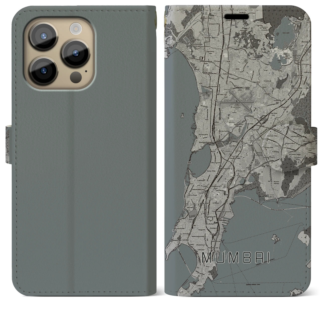 【ムンバイ(インド)】地図柄iPhoneケース(手帳タイプ)