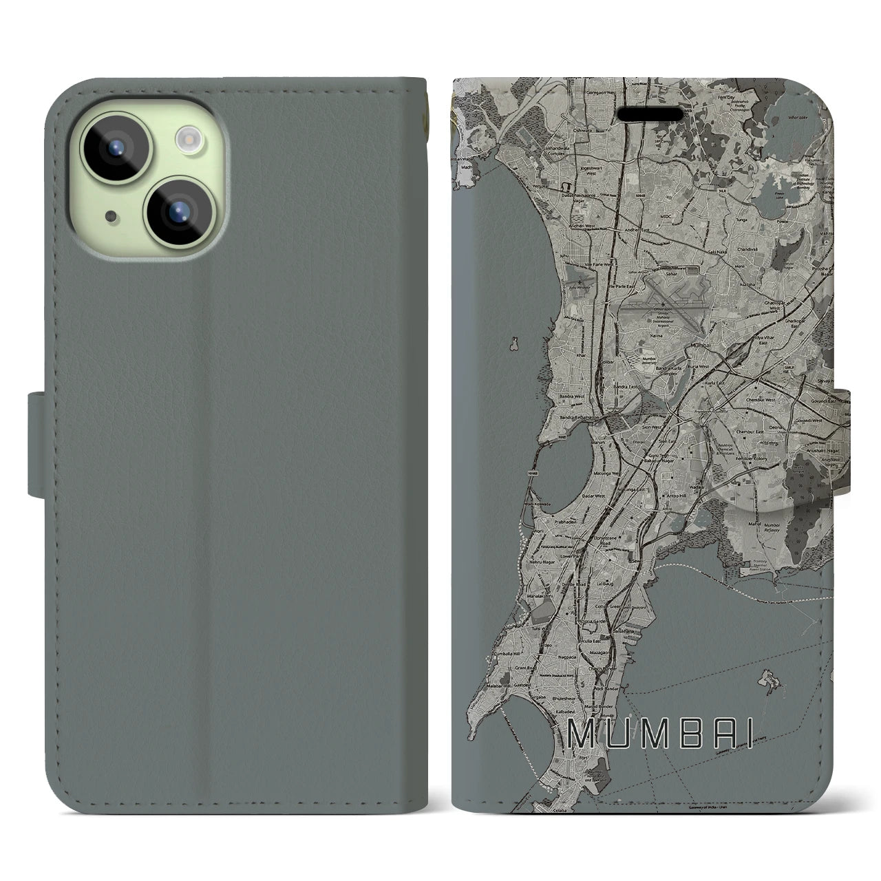 【ムンバイ(インド)】地図柄iPhoneケース(手帳タイプ)