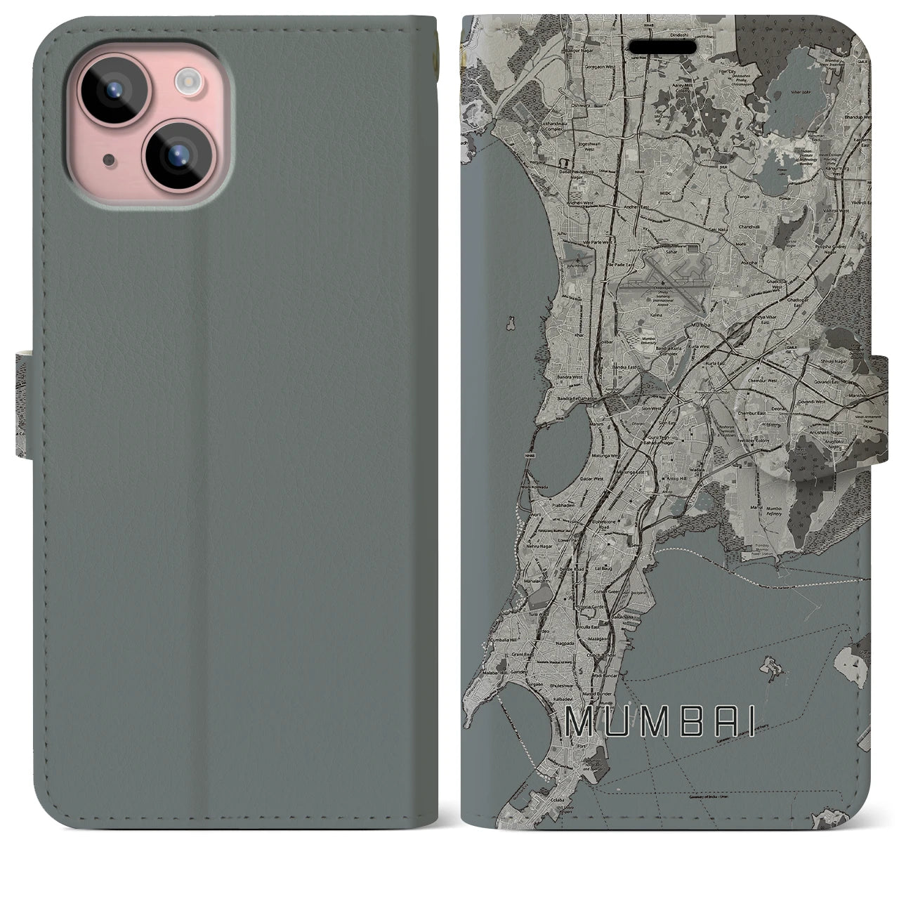 【ムンバイ(インド)】地図柄iPhoneケース(手帳タイプ)