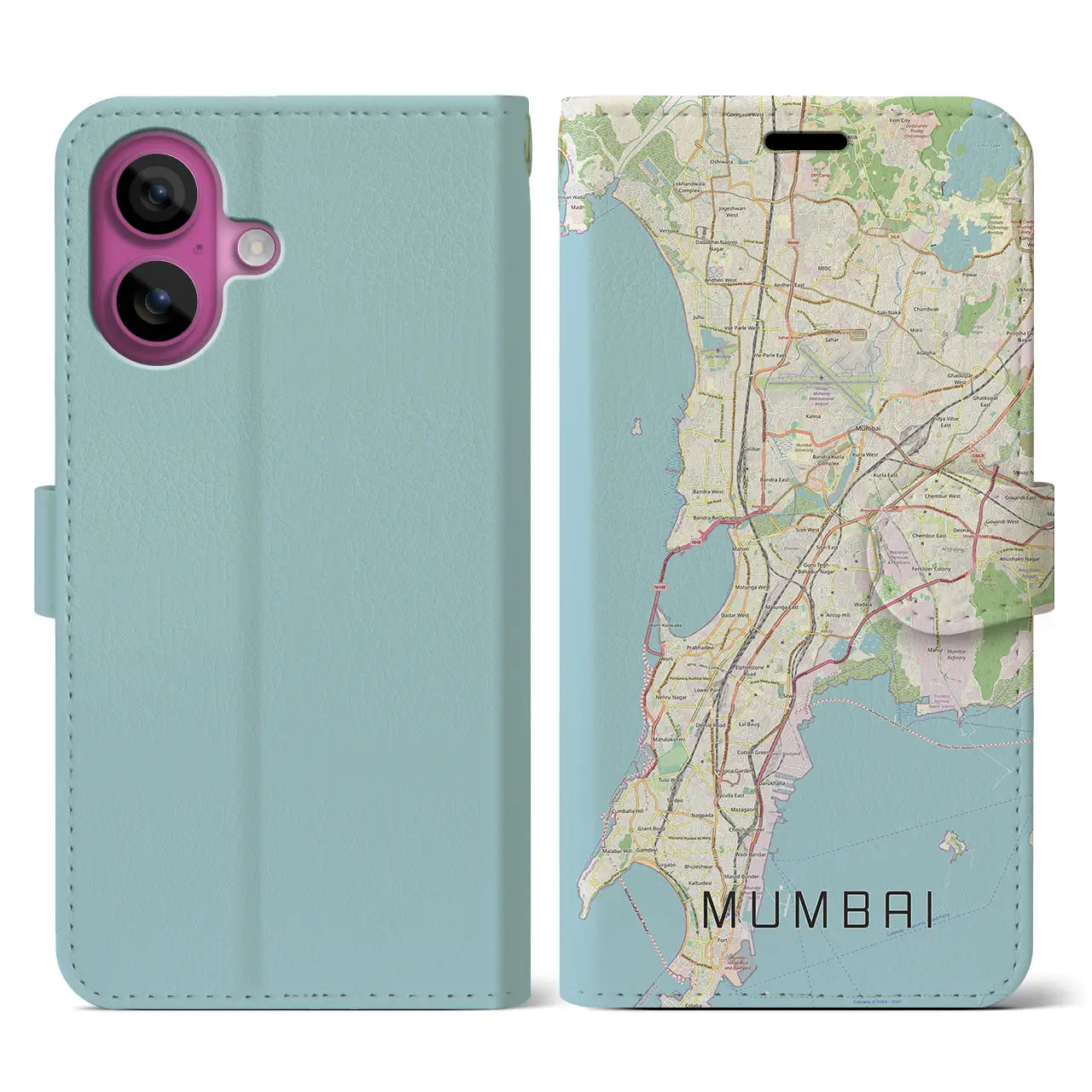 【ムンバイ(インド)】地図柄iPhoneケース(手帳タイプ)