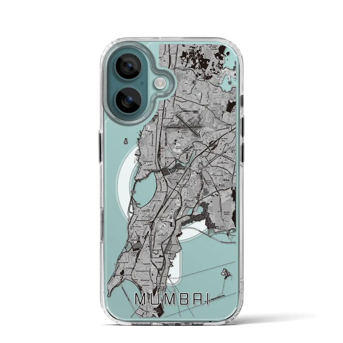 【ムンバイ(インド)】地図柄iPhoneケース(MagSafeタイプ)モノトーン・iPhone 16 Pro 用