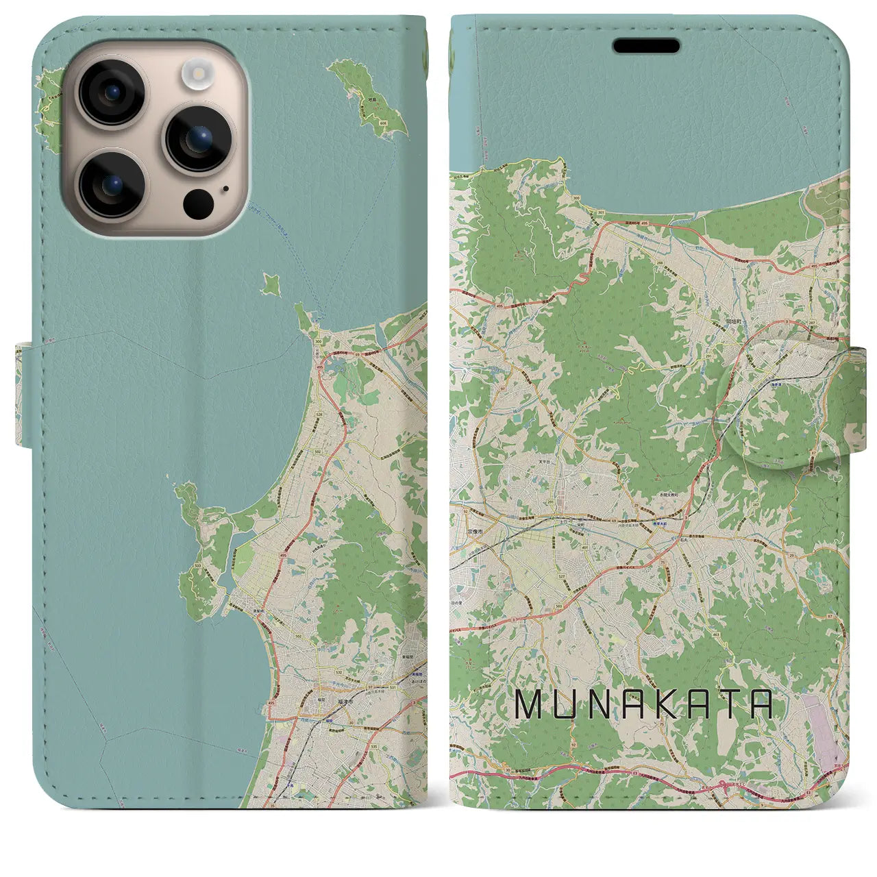 【宗像(福岡県)】地図柄iPhoneケース(手帳タイプ)ナチュラル・iPhone 16 Plus 用