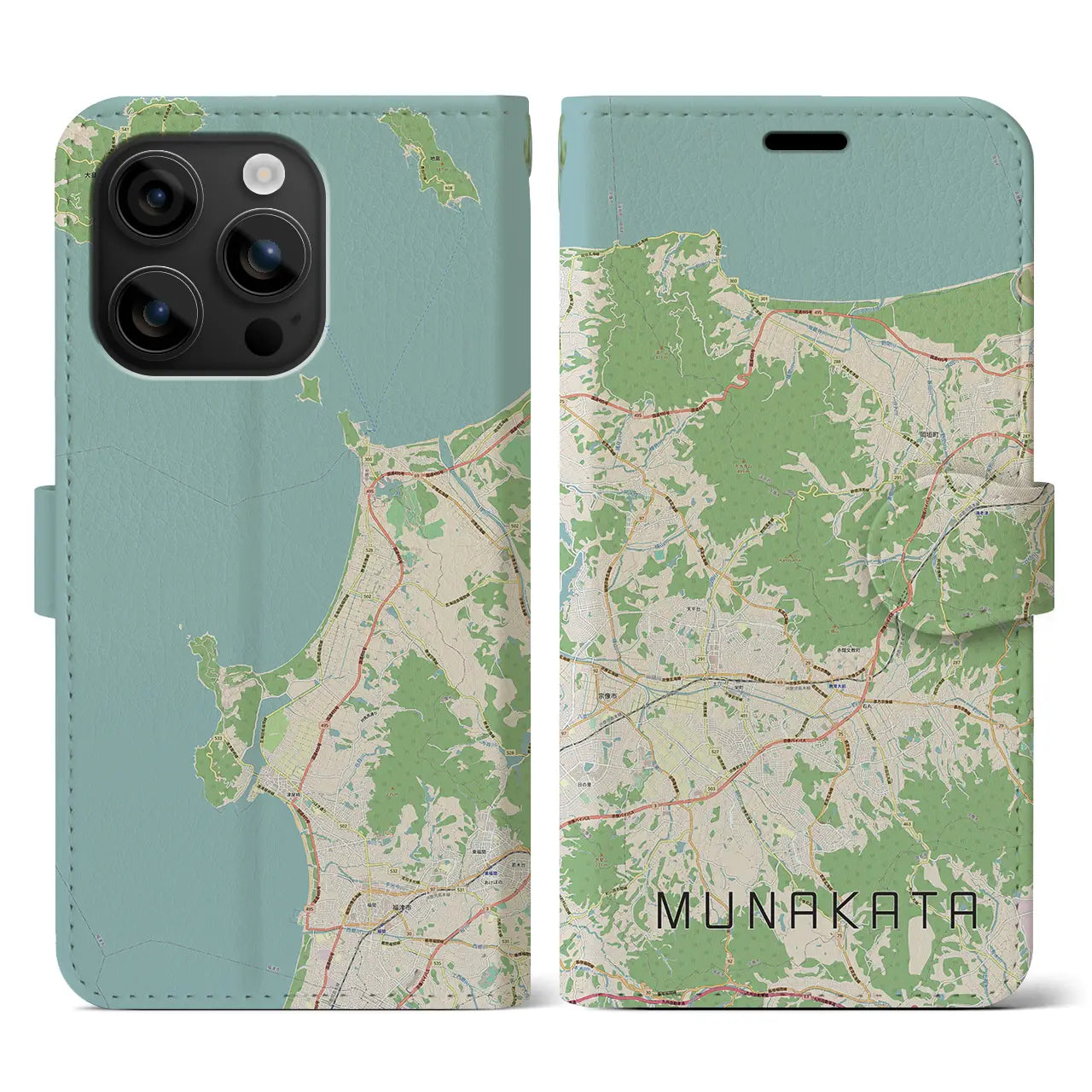 【宗像(福岡県)】地図柄iPhoneケース(手帳タイプ)ナチュラル・iPhone 16 用