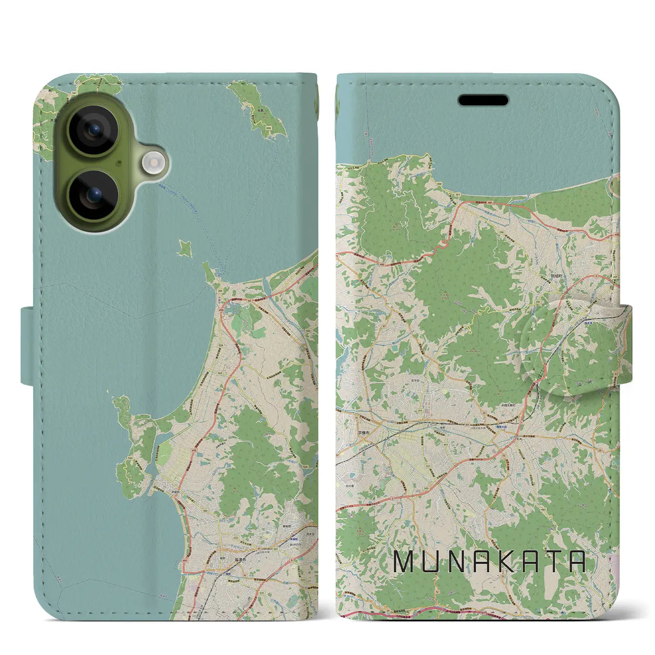 【宗像(福岡県)】地図柄iPhoneケース(手帳タイプ)