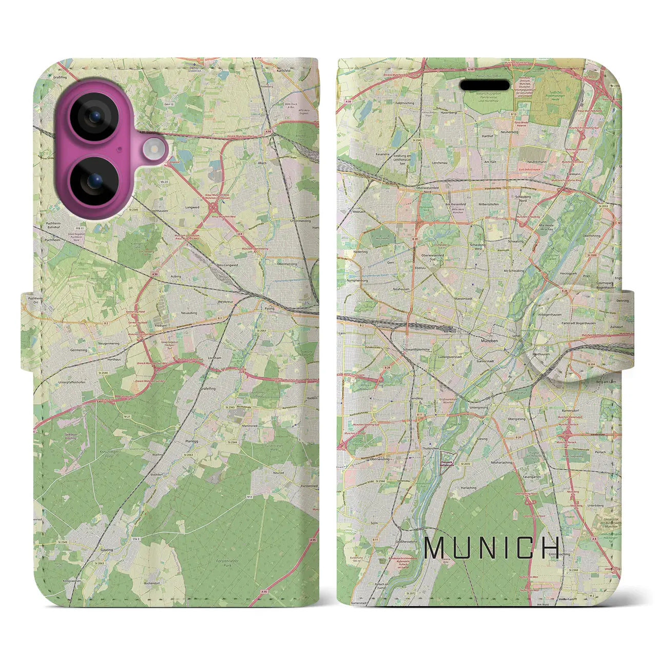 【ミュンヘン(ドイツ)】地図柄iPhoneケース(手帳タイプ)ナチュラル・iPhone 16 Pro 用
