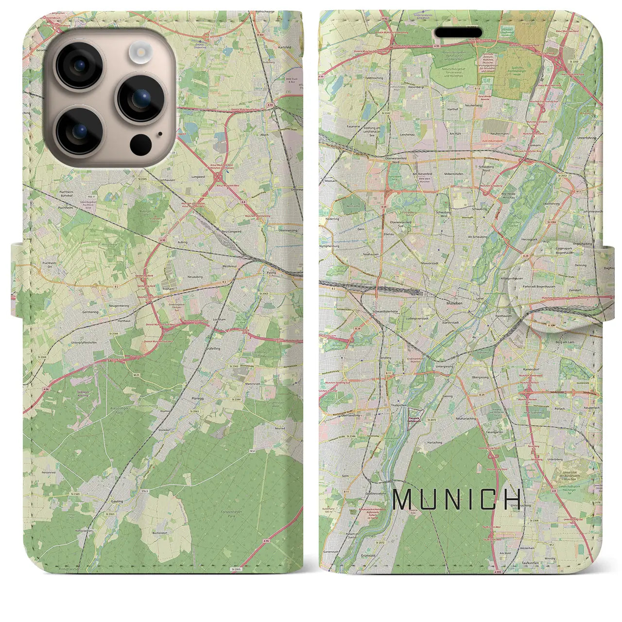 【ミュンヘン(ドイツ)】地図柄iPhoneケース(手帳タイプ)ナチュラル・iPhone 16 Plus 用