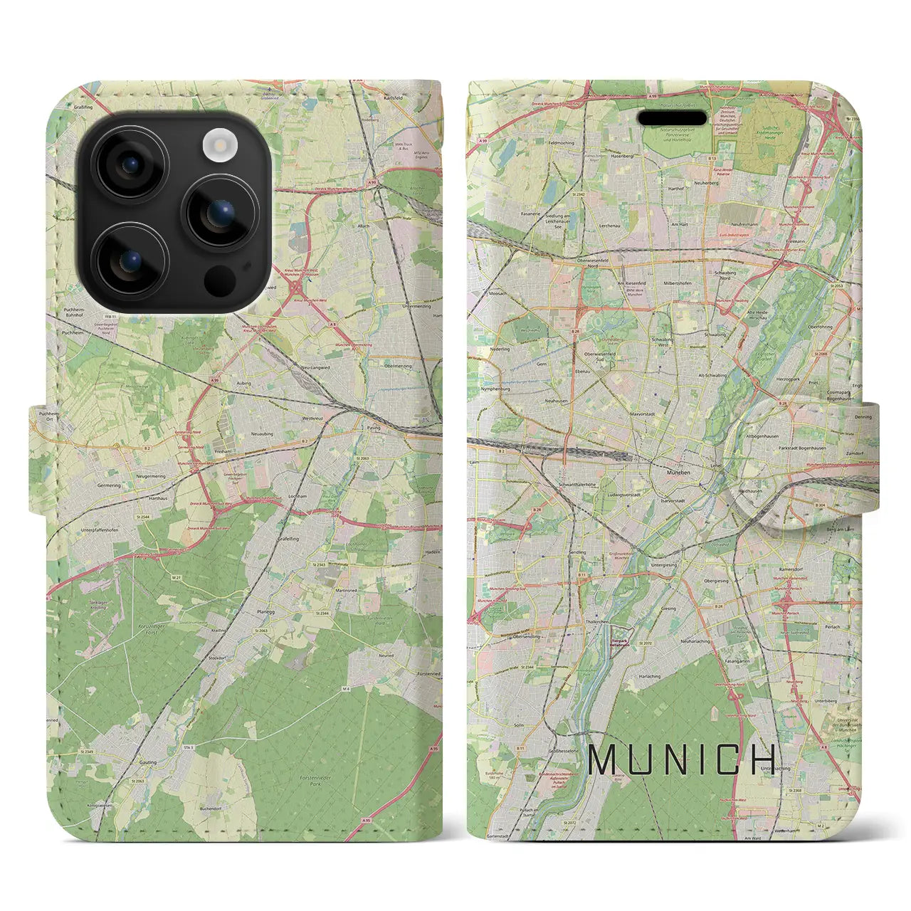 【ミュンヘン(ドイツ)】地図柄iPhoneケース(手帳タイプ)ナチュラル・iPhone 16 用
