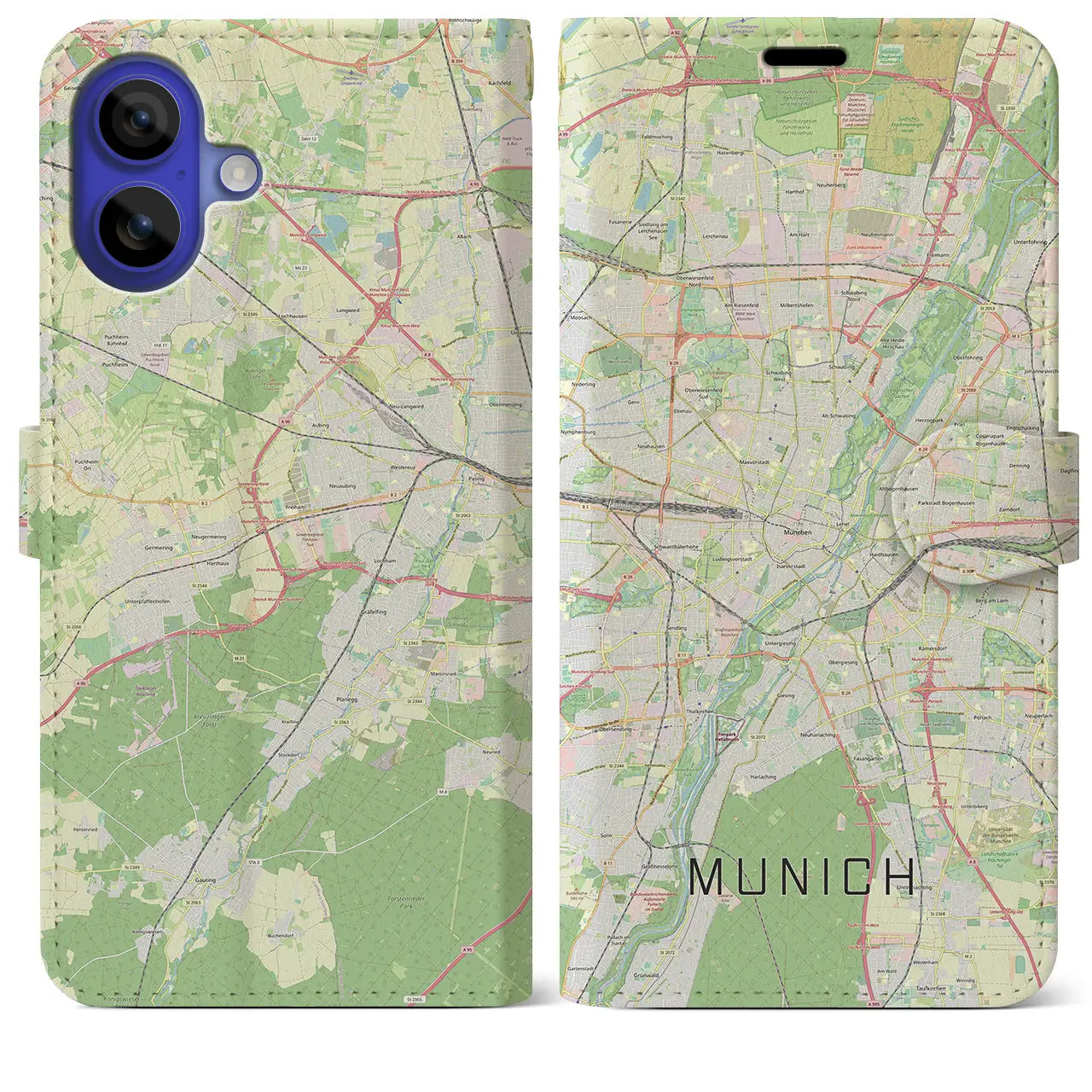 【ミュンヘン(ドイツ)】地図柄iPhoneケース(手帳タイプ)ナチュラル・iPhone 16 Pro Max 用