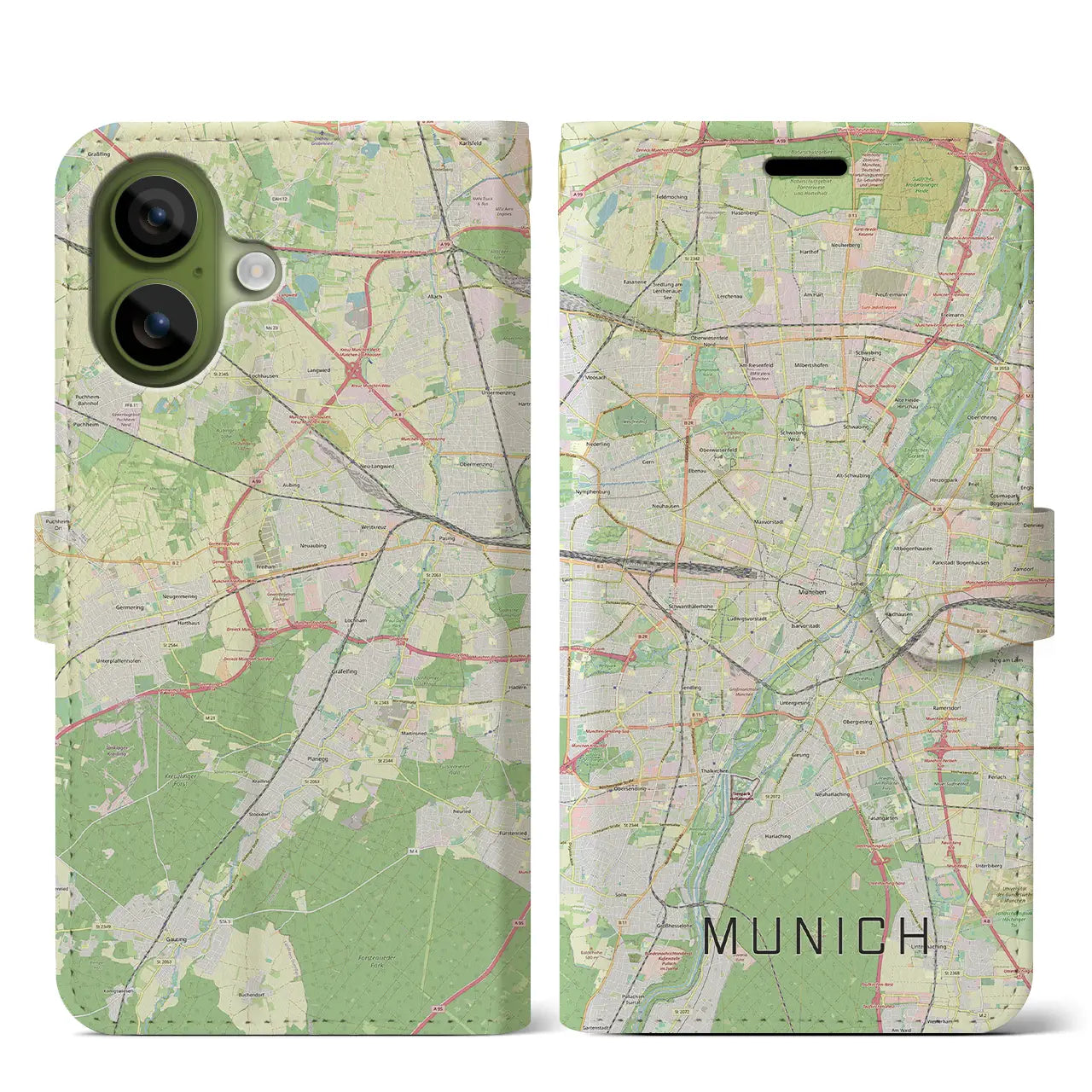 【ミュンヘン(ドイツ)】地図柄iPhoneケース(手帳タイプ)ナチュラル・iPhone 17 Pro Max 用