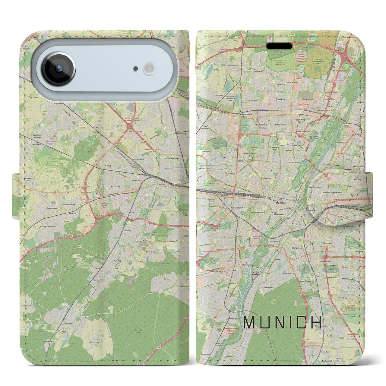 【ミュンヘン(ドイツ)】地図柄iPhoneケース(手帳タイプ)モノトーン・iPhone 17 Pro Max 用
