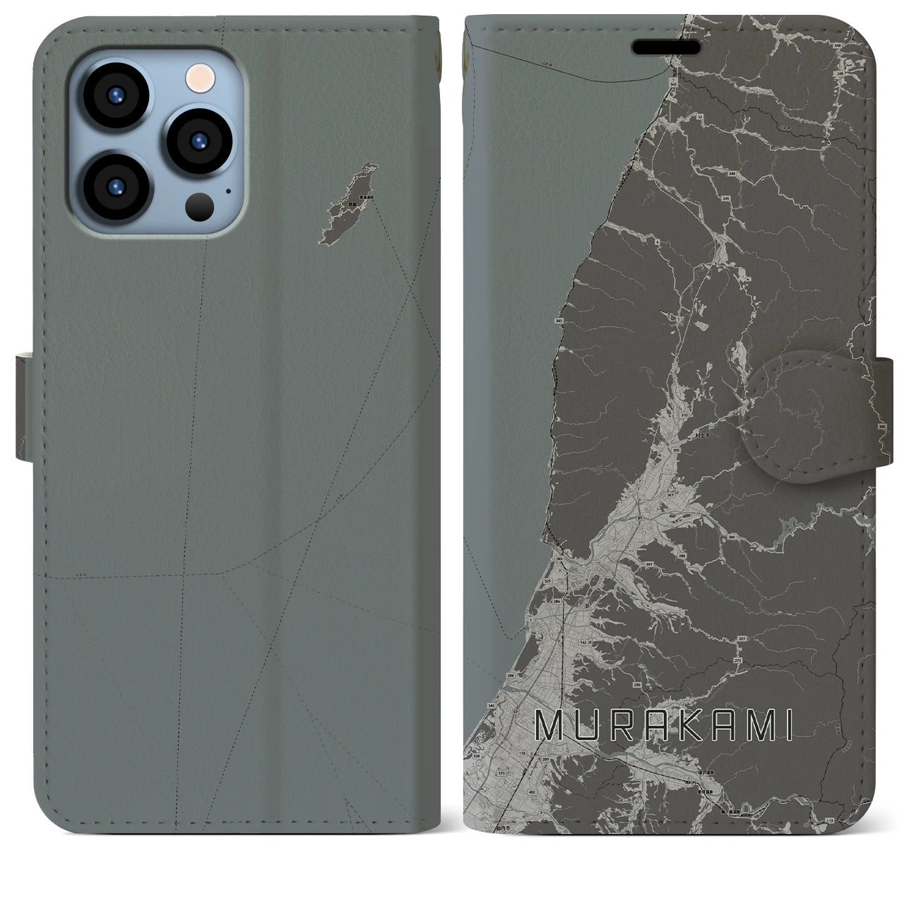 【村上(新潟県)】地図柄iPhoneケース(手帳タイプ)