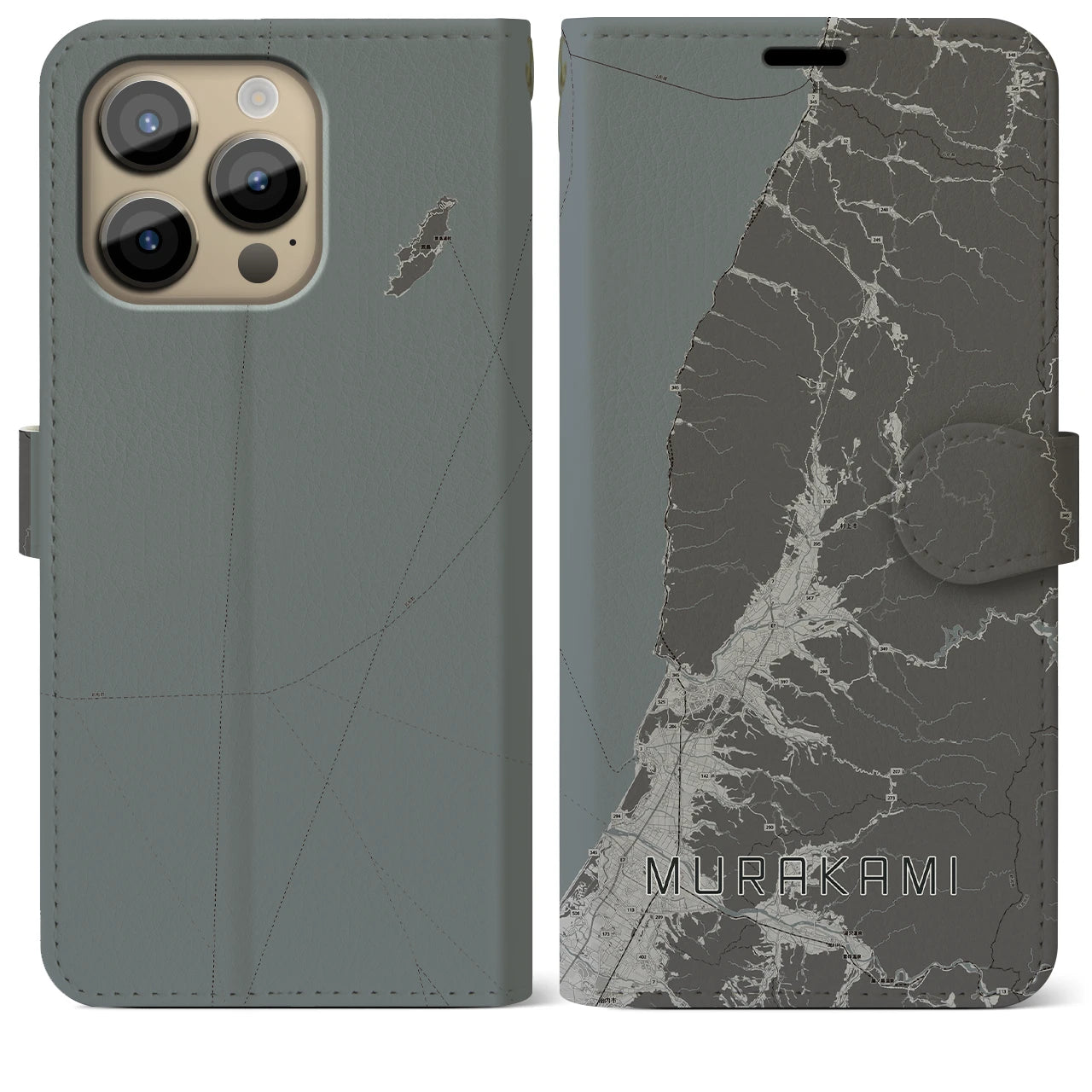 【村上(新潟県)】地図柄iPhoneケース(手帳タイプ)