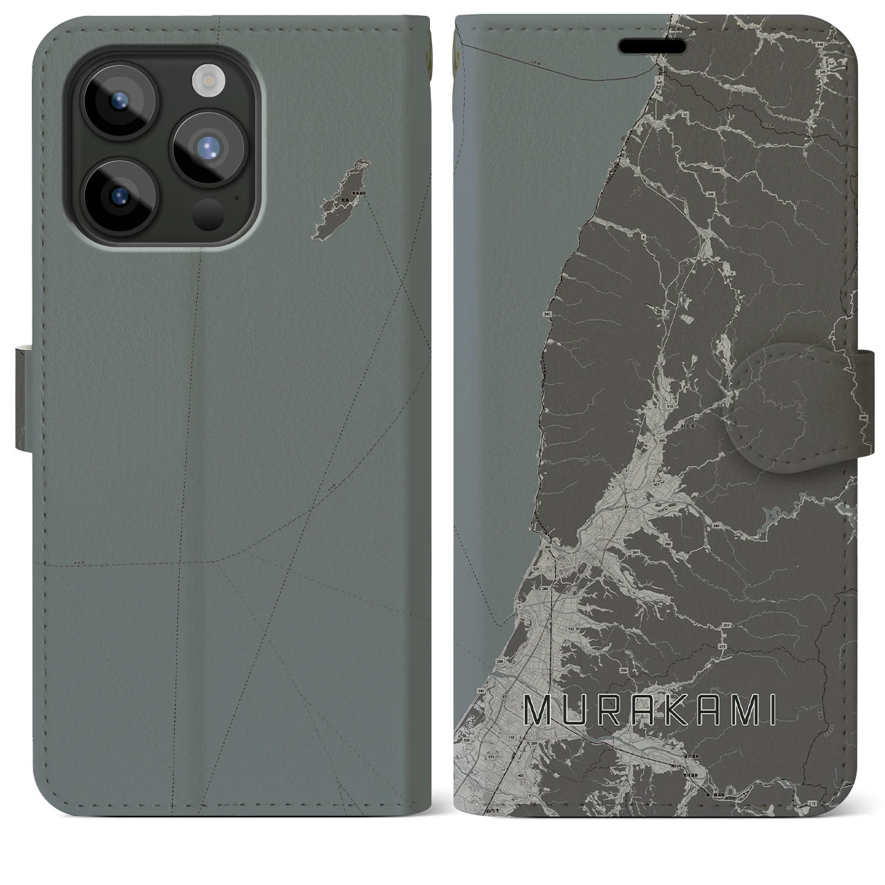 【村上(新潟県)】地図柄iPhoneケース(手帳タイプ)