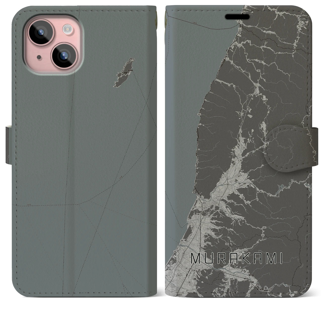 【村上(新潟県)】地図柄iPhoneケース(手帳タイプ)