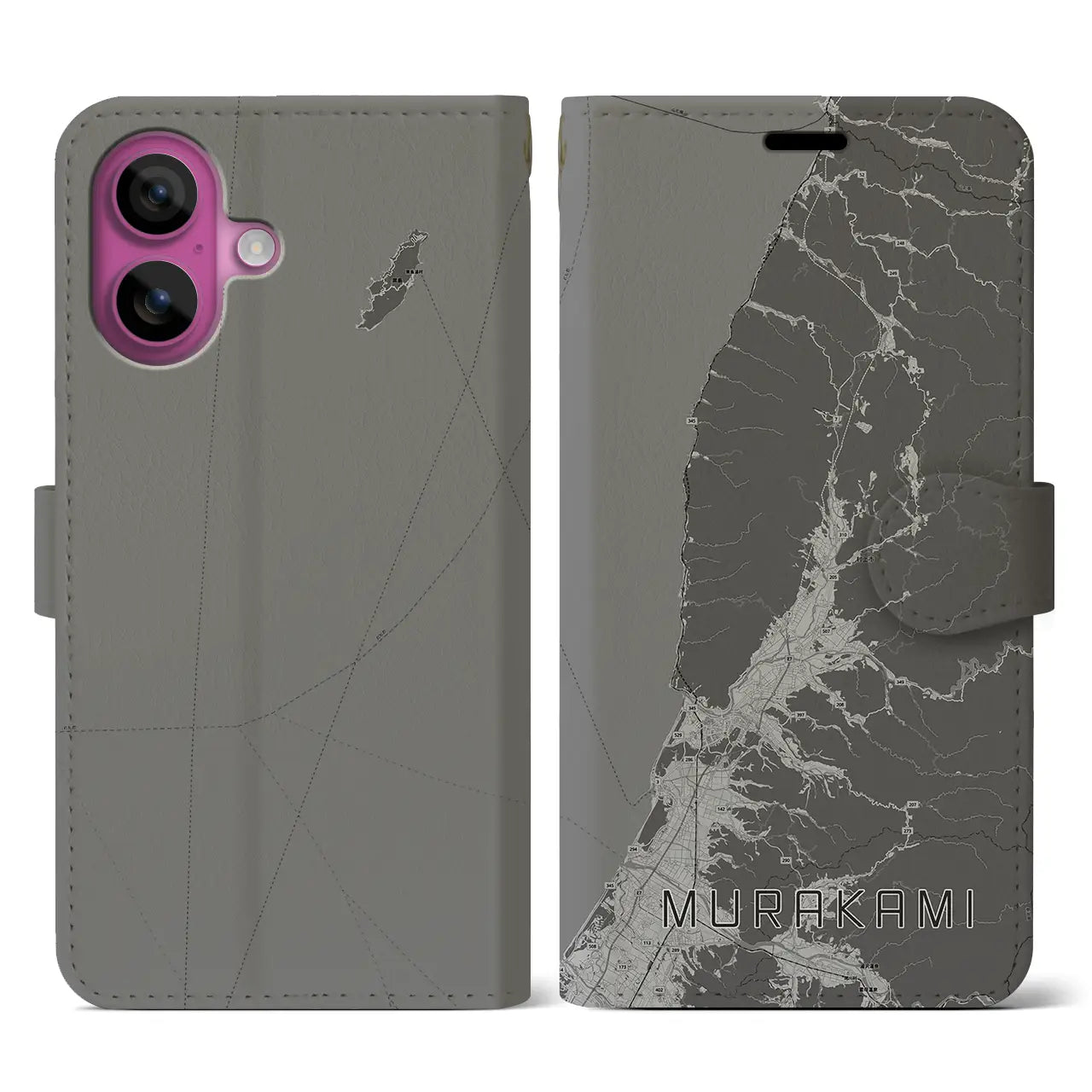 【村上(新潟県)】地図柄iPhoneケース(手帳タイプ)