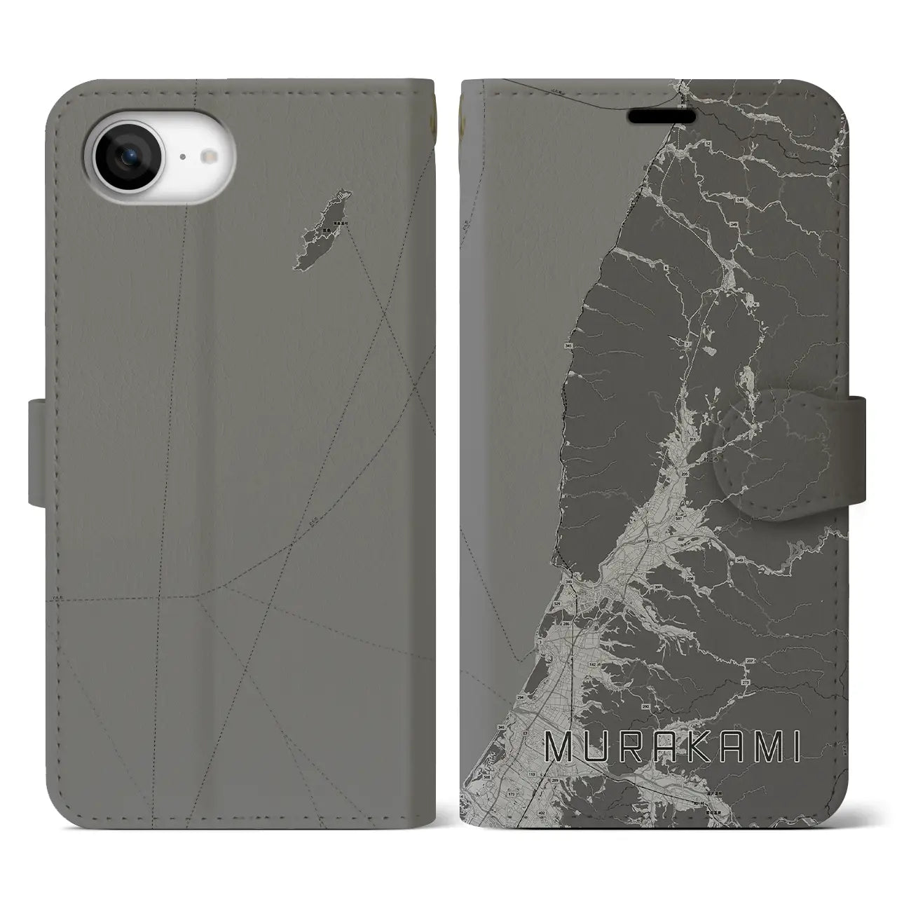 【村上(新潟県)】地図柄iPhoneケース(手帳タイプ)