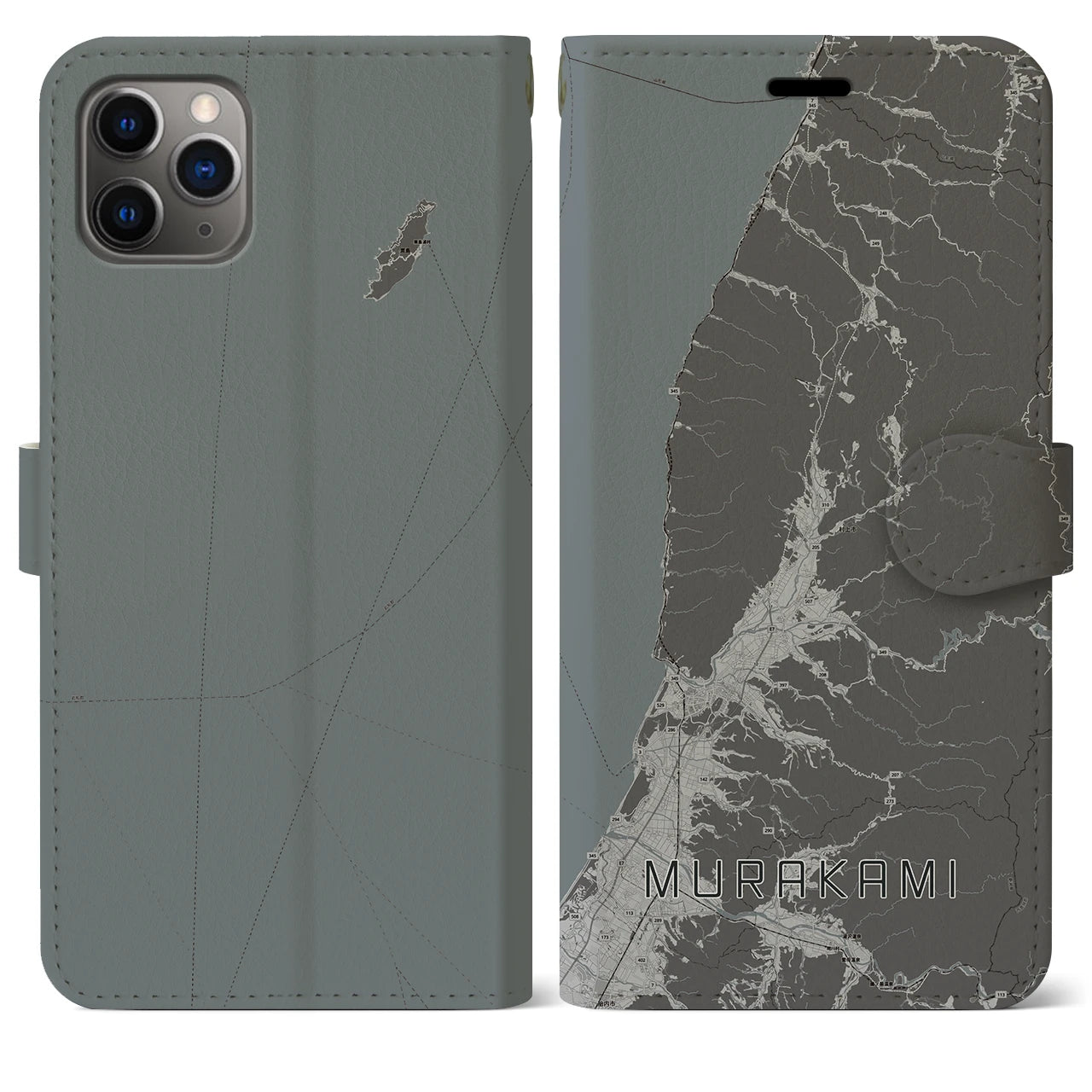 【村上(新潟県)】地図柄iPhoneケース(手帳タイプ)