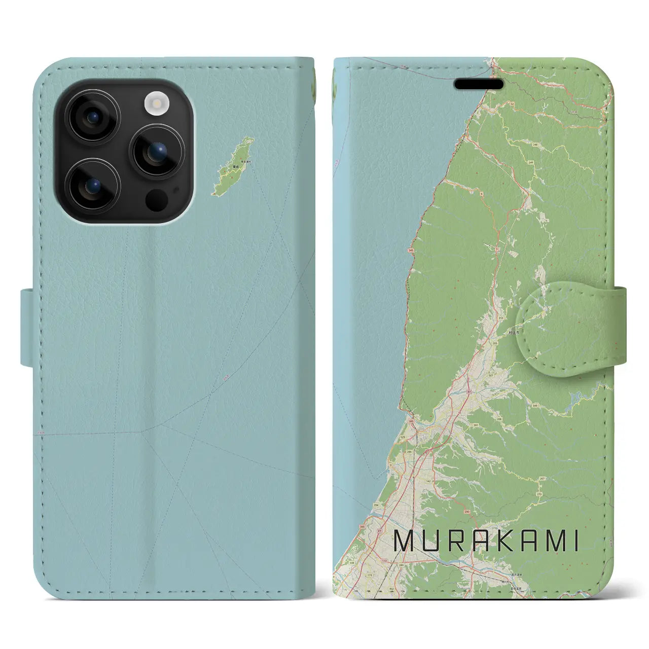 【村上(新潟県)】地図柄iPhoneケース(手帳タイプ)ナチュラル・iPhone 16 用