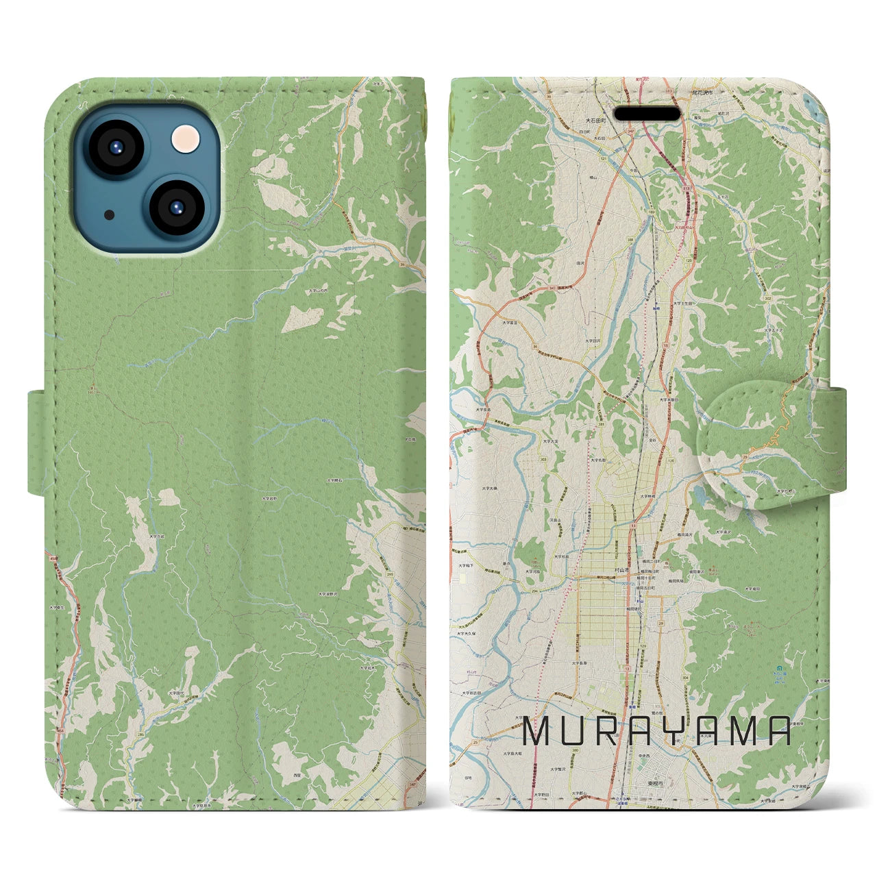 【村山(山形県)】地図柄iPhoneケース(手帳タイプ)ナチュラル・iPhone 13 用