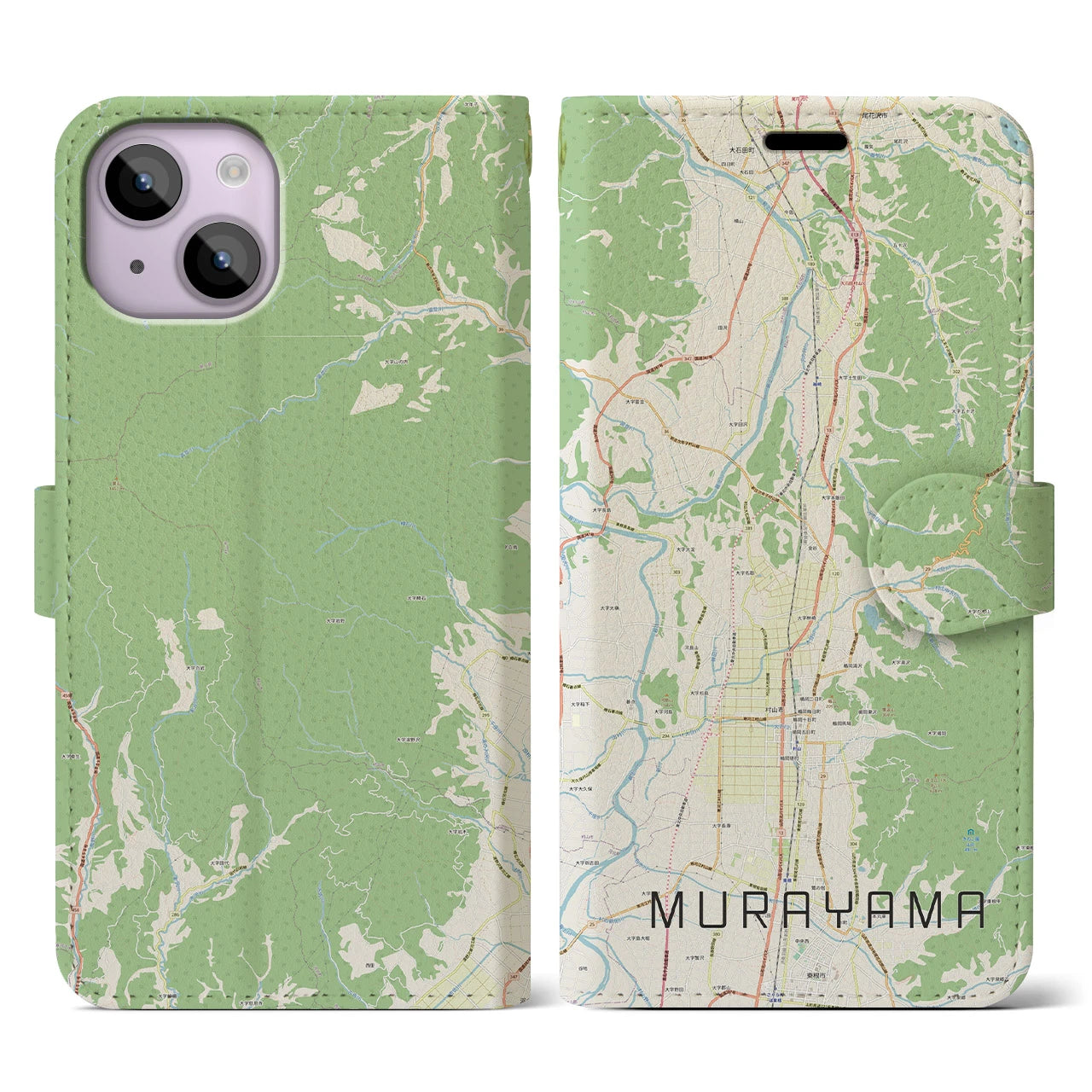 【村山(山形県)】地図柄iPhoneケース(手帳タイプ)ナチュラル・iPhone 14 用