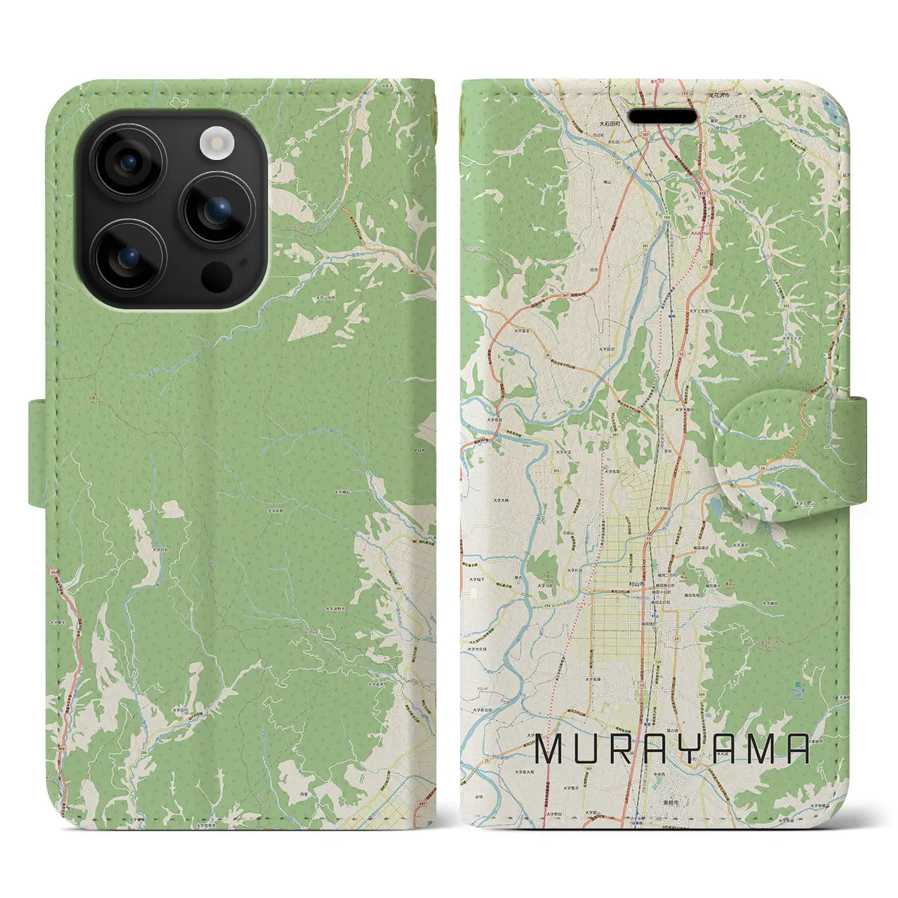 【村山(山形県)】地図柄iPhoneケース(手帳タイプ)ナチュラル・iPhone 16 用