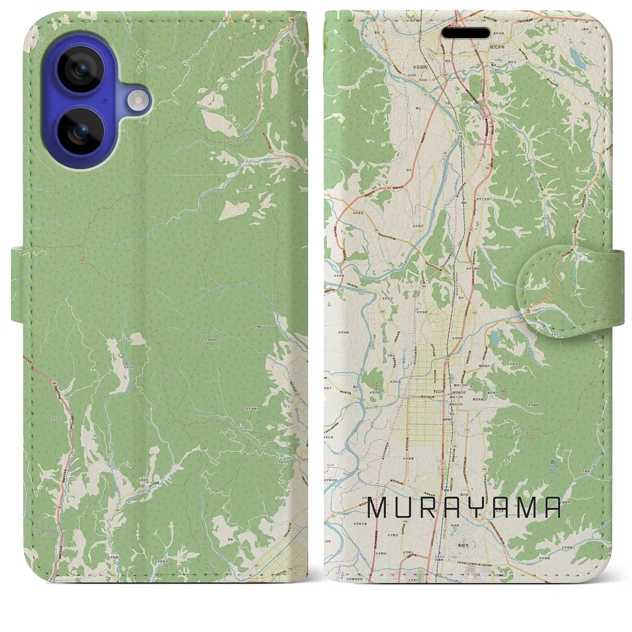 【村山(山形県)】地図柄iPhoneケース(手帳タイプ)ナチュラル・iPhone 16 Pro Max 用