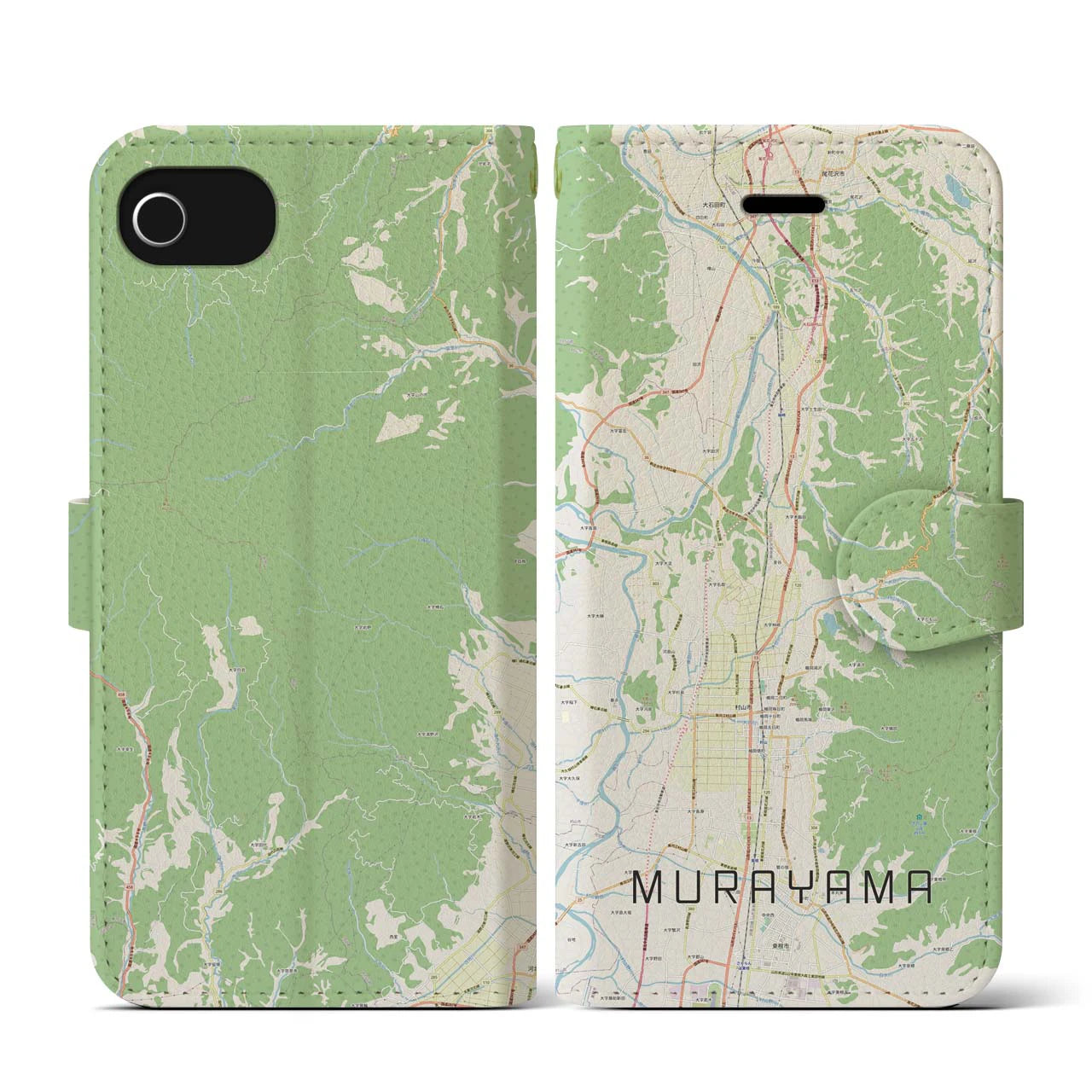 【村山(山形県)】地図柄iPhoneケース(手帳タイプ)ナチュラル・iPhone SE(第3 / 第2世代) / 8 / 7 / 6s / 6 用