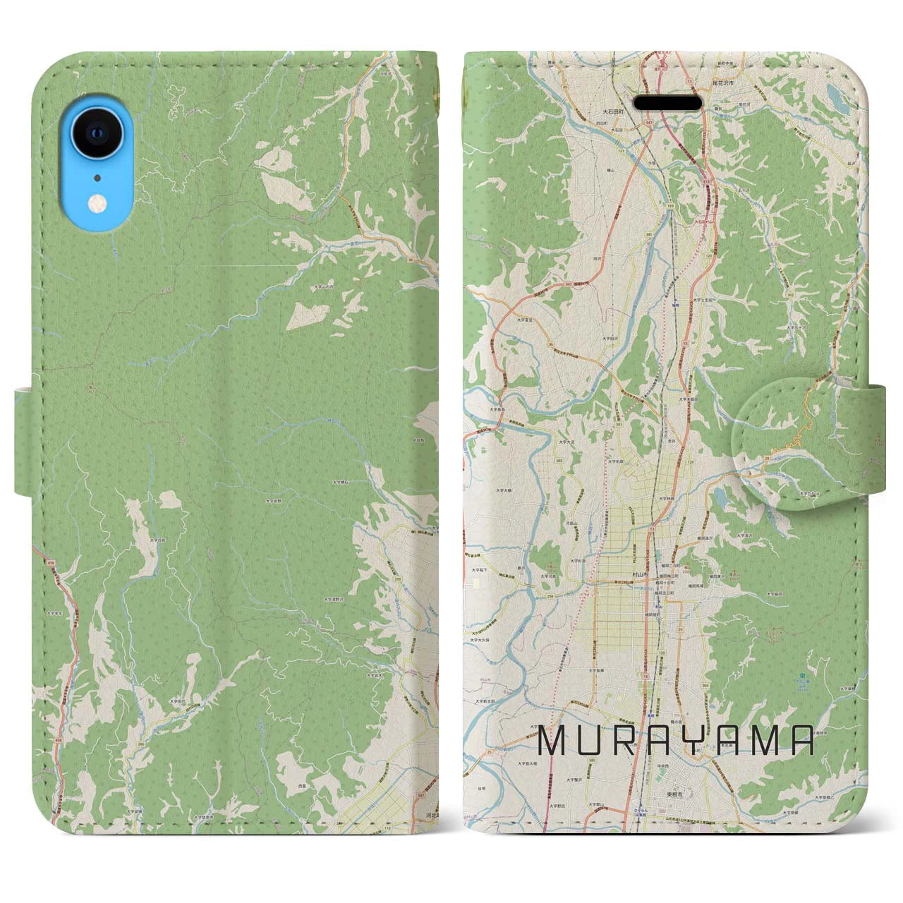 【村山(山形県)】地図柄iPhoneケース(手帳タイプ)ナチュラル・iPhone XR 用