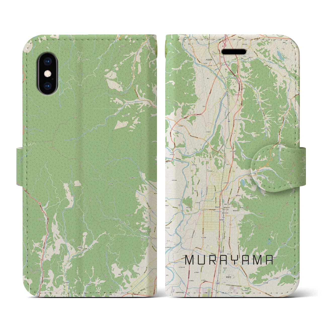【村山(山形県)】地図柄iPhoneケース(手帳タイプ)ナチュラル・iPhone XS / X 用