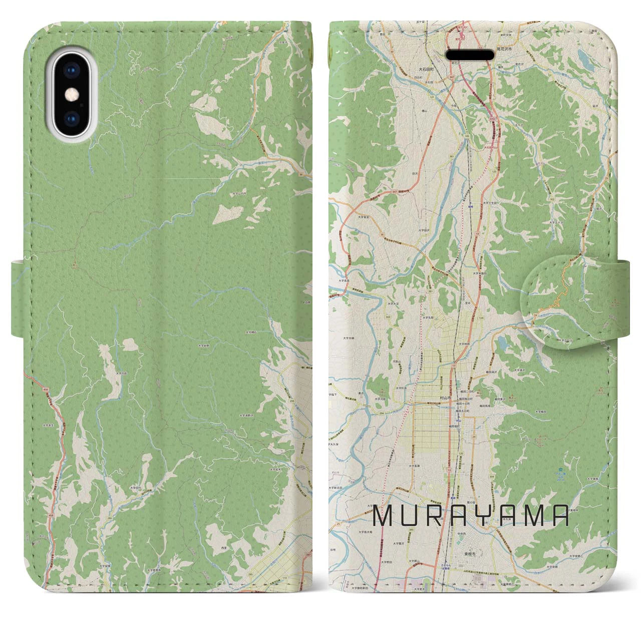 【村山(山形県)】地図柄iPhoneケース(手帳タイプ)ナチュラル・iPhone XS Max 用