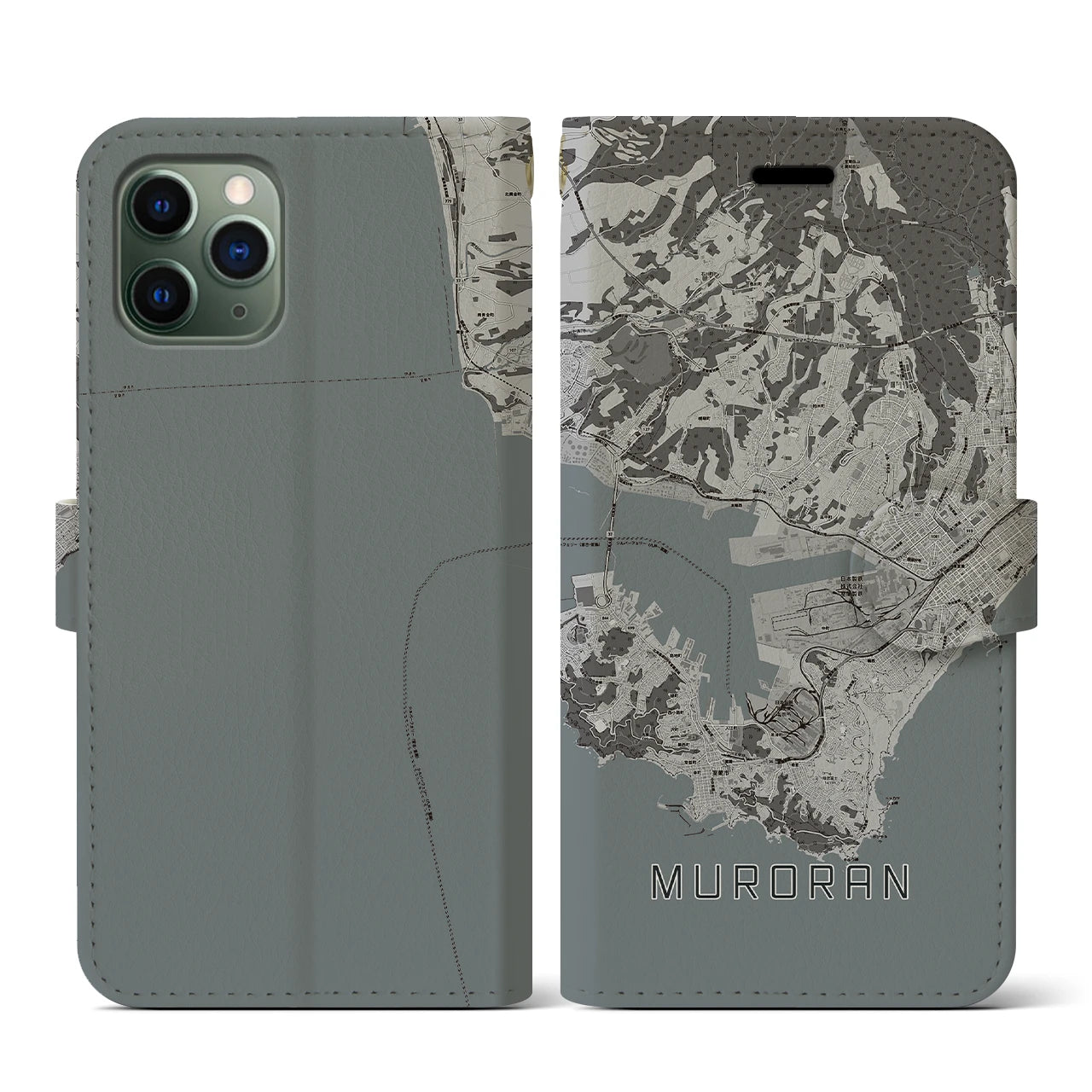 【室蘭(北海道)】地図柄iPhoneケース(手帳タイプ)モノトーン・iPhone 11 Pro 用