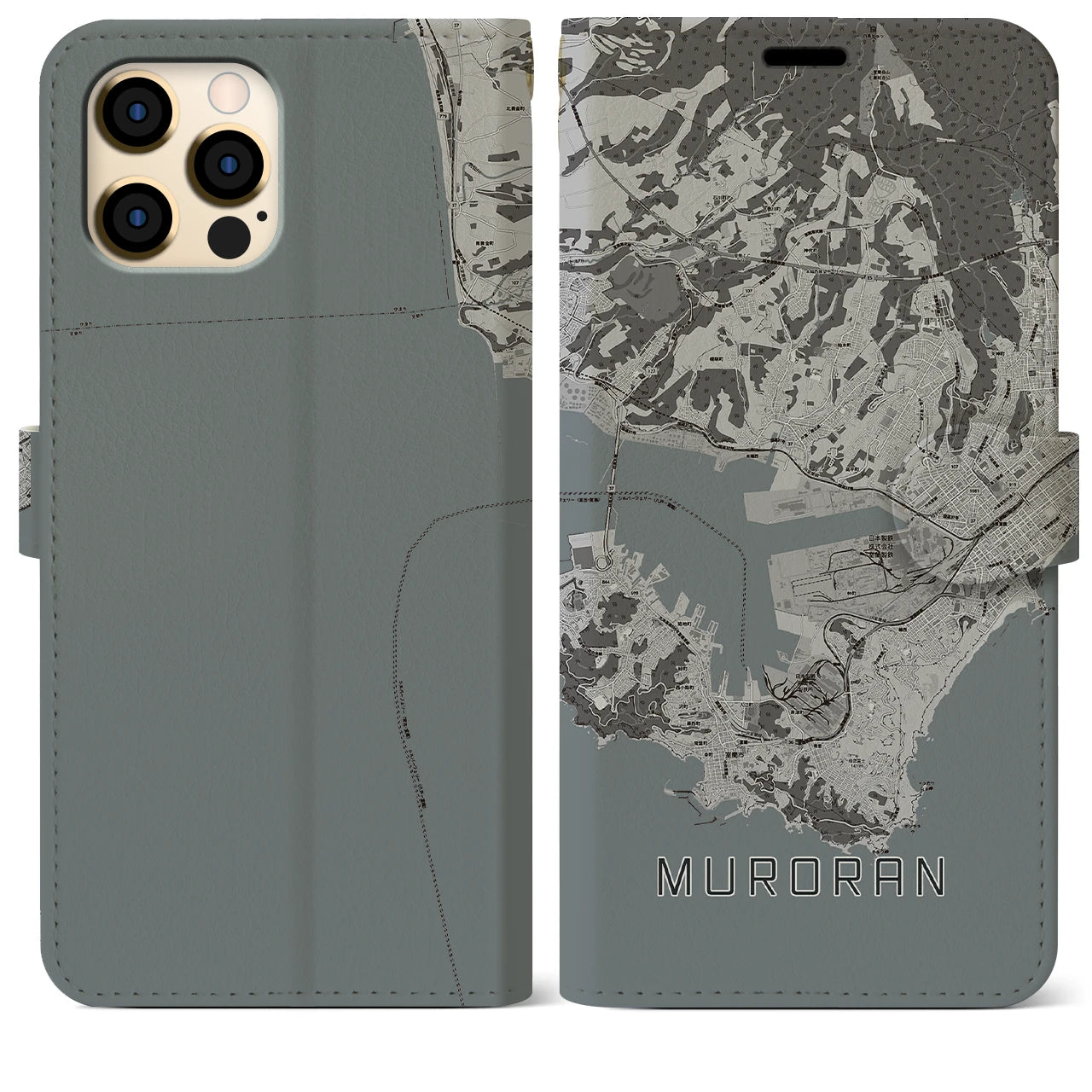 【室蘭(北海道)】地図柄iPhoneケース(手帳タイプ)モノトーン・iPhone 12 Pro Max 用
