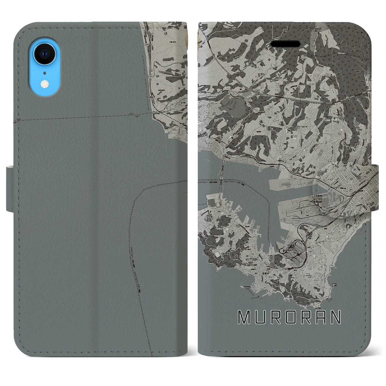 【室蘭(北海道)】地図柄iPhoneケース(手帳タイプ)モノトーン・iPhone XR 用